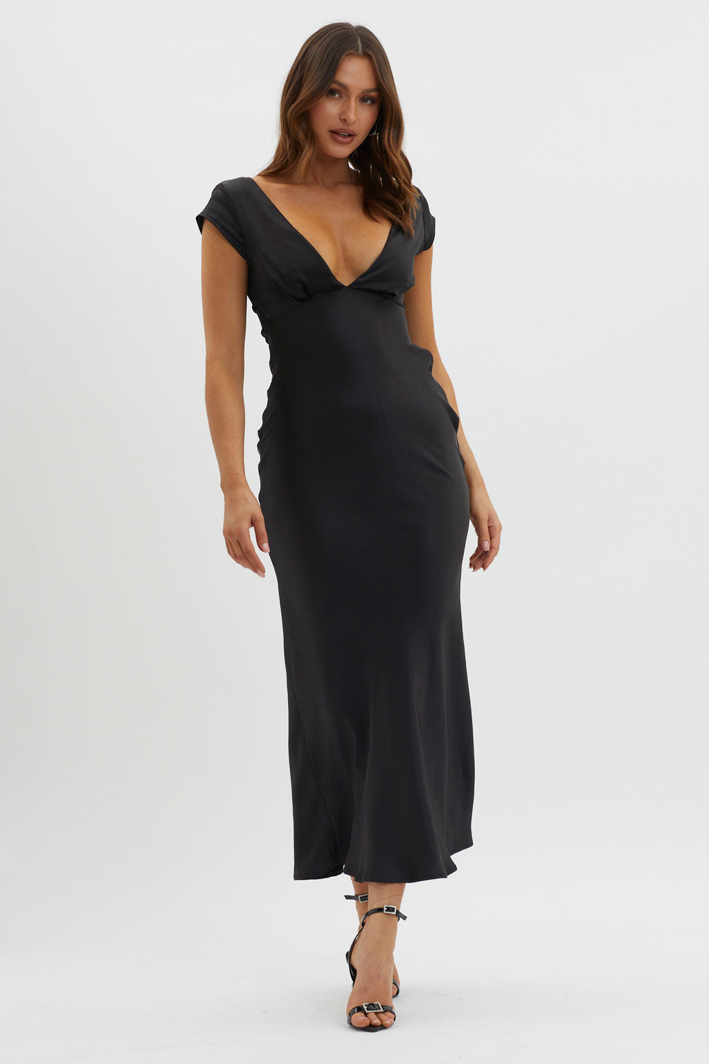 Lucinda V-Neck Twist Back Midi Dress Black by Selfie Leslie Australia