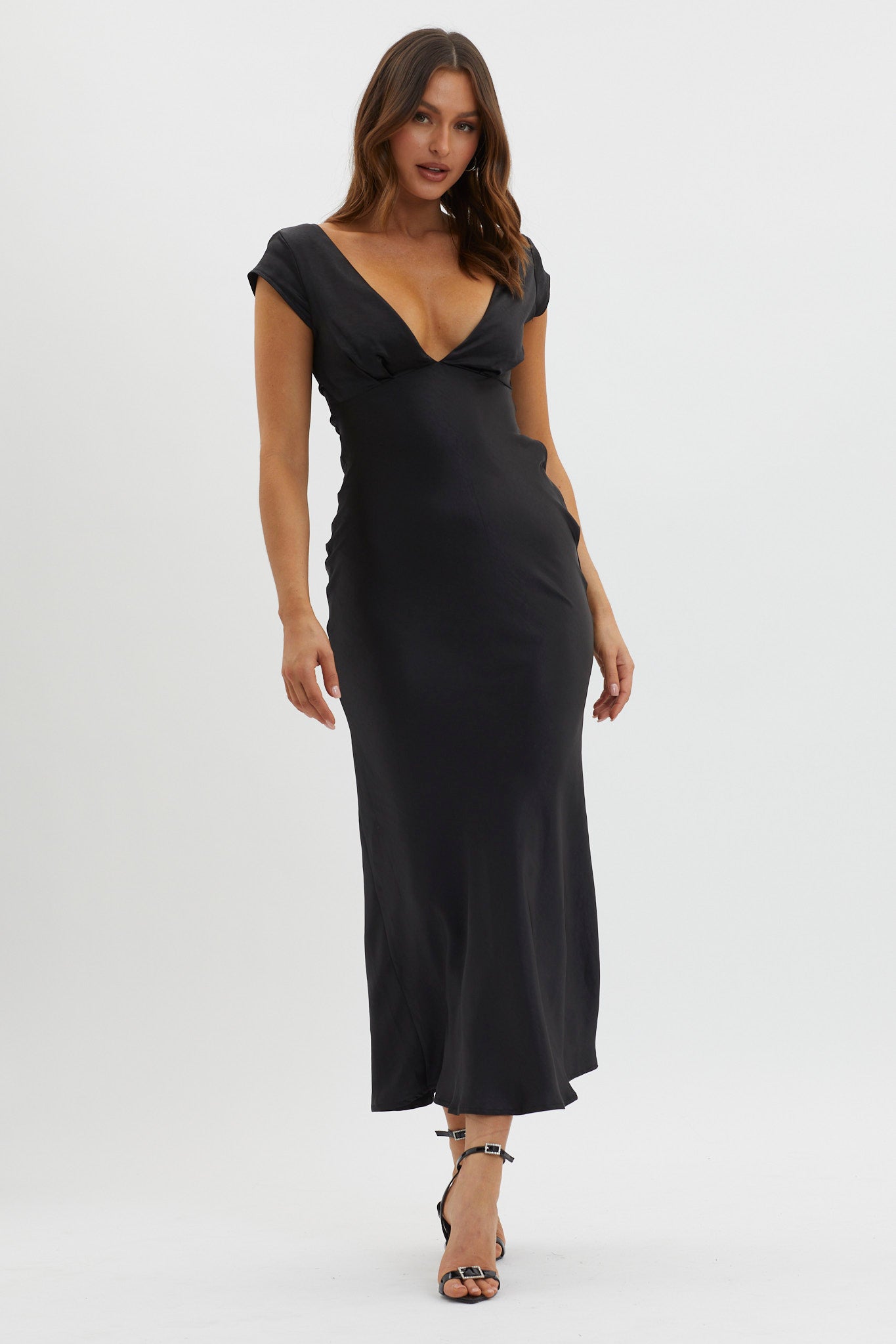 Lucinda V-Neck Twist Back Midi Dress Black by Selfie Leslie Australia