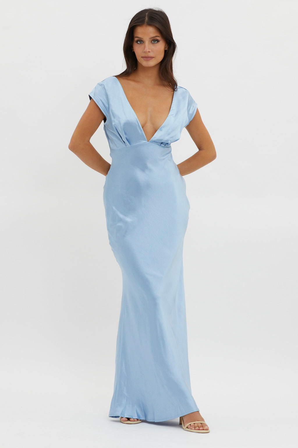 Lucinda V-Neck Twist Back Midi Dress Blue by Selfie Leslie Australia