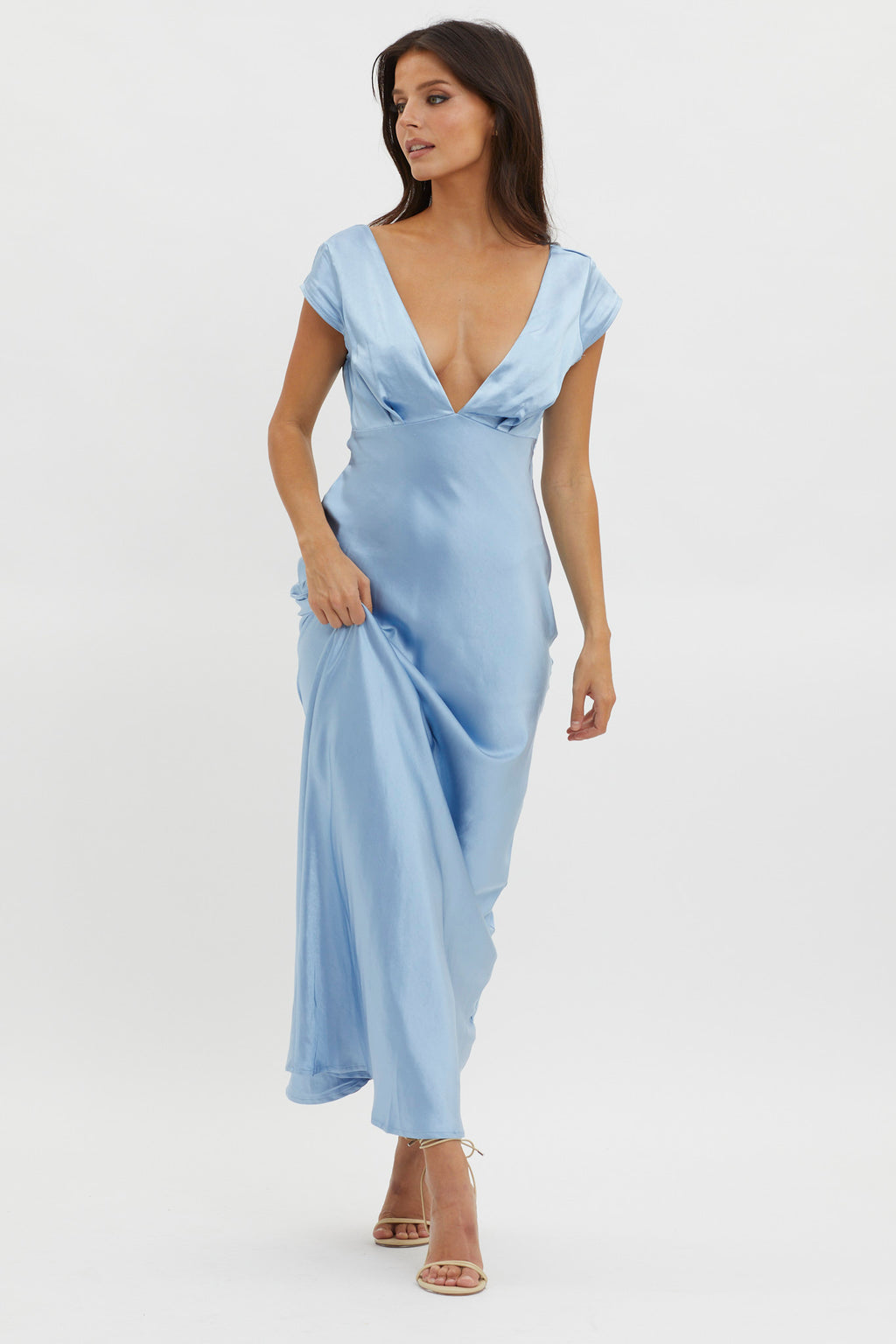 Lucinda V-Neck Twist Back Midi Dress Blue by Selfie Leslie Australia