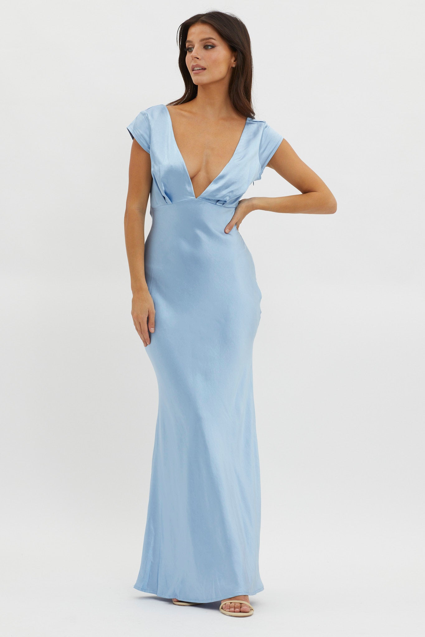 Lucinda V-Neck Twist Back Midi Dress Blue by Selfie Leslie Australia