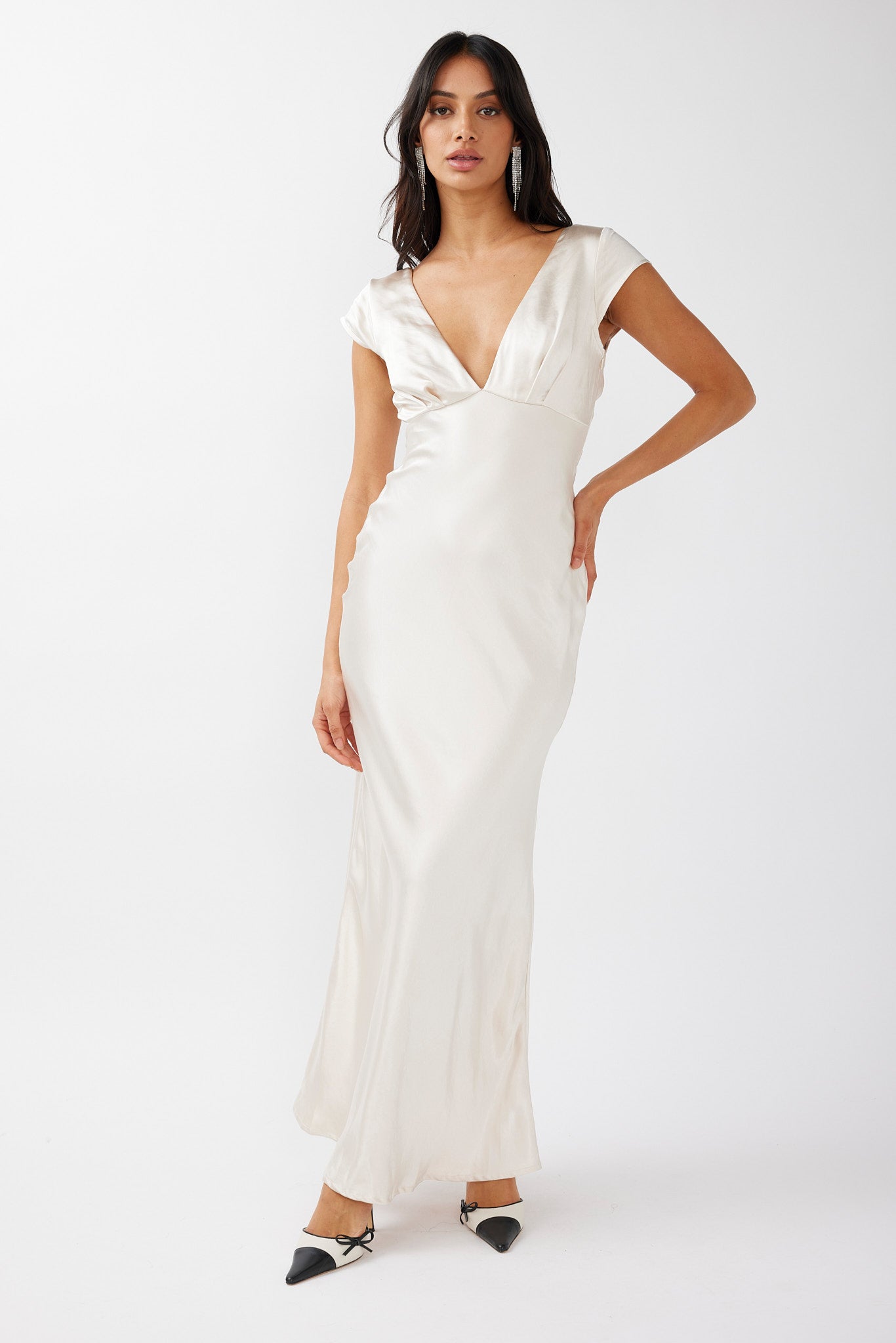 Lucinda V-Neck Twist Back Midi Dress Champagne by Selfie Leslie Australia