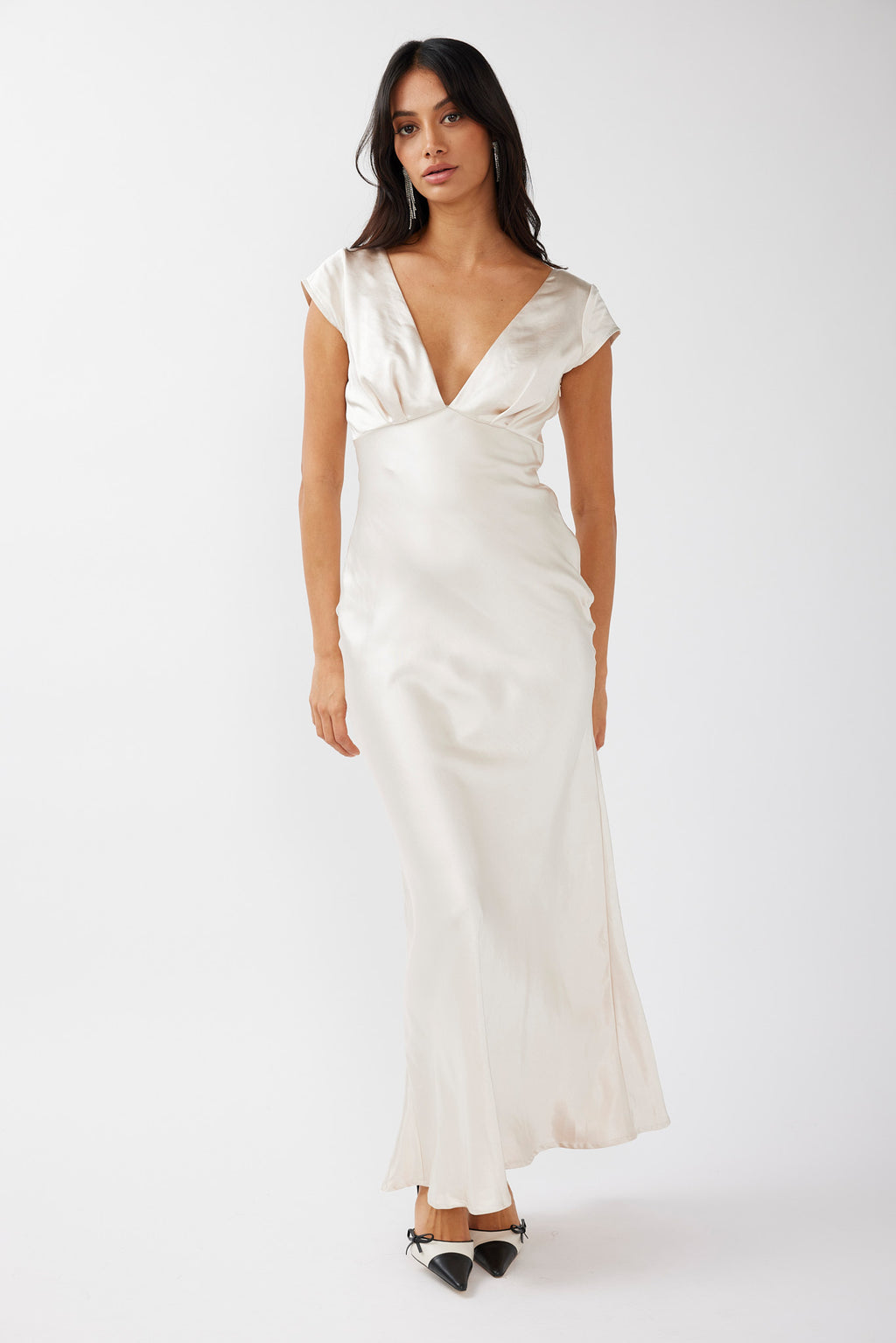 Lucinda V-Neck Twist Back Midi Dress Champagne by Selfie Leslie Australia