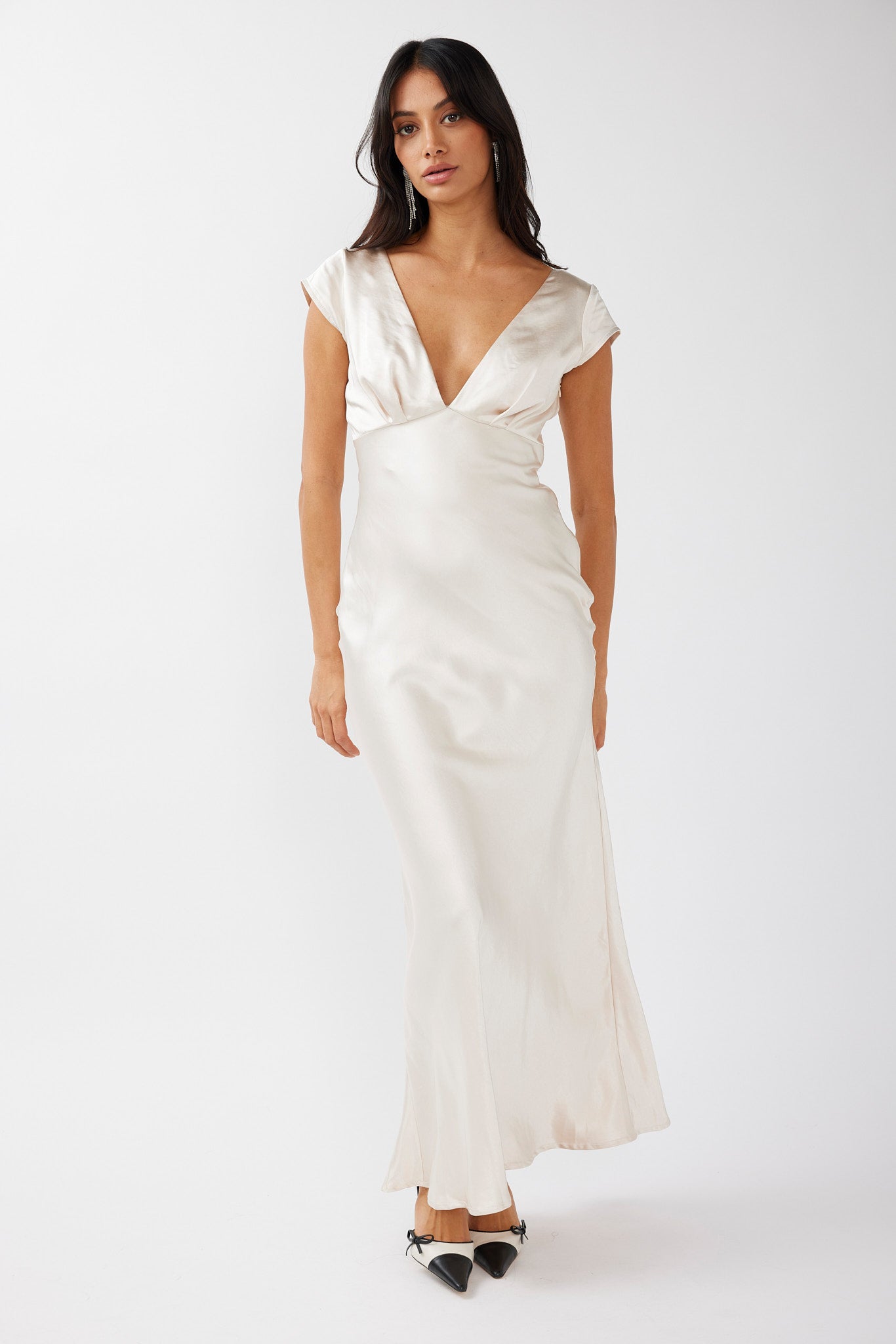Lucinda V-Neck Twist Back Midi Dress Champagne by Selfie Leslie Australia