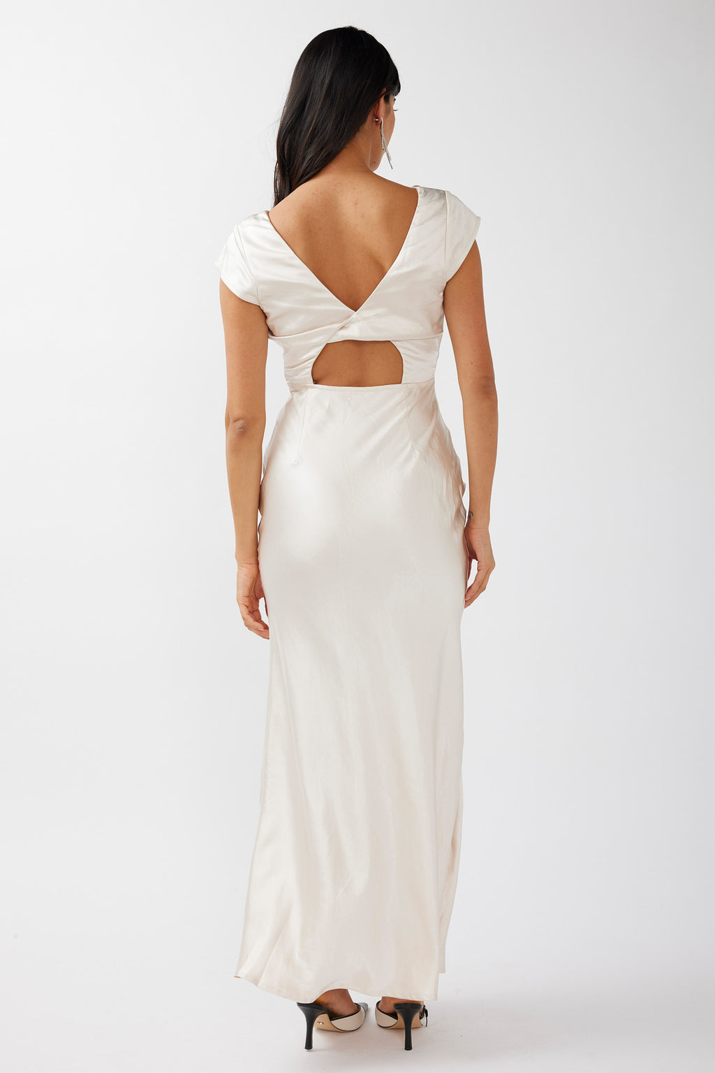 Lucinda V-Neck Twist Back Midi Dress Champagne by Selfie Leslie Australia
