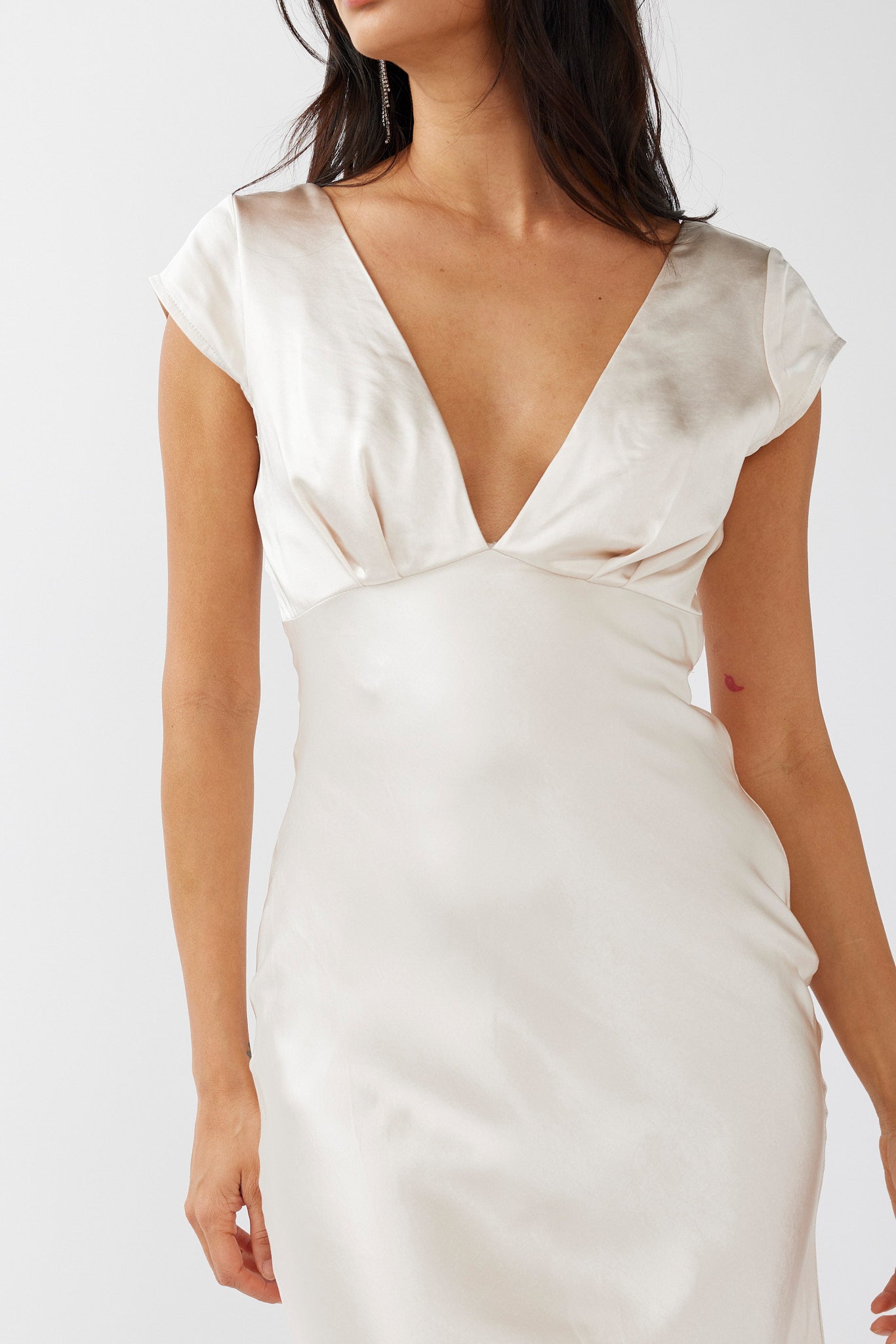 Lucinda V-Neck Twist Back Midi Dress Champagne by Selfie Leslie Australia