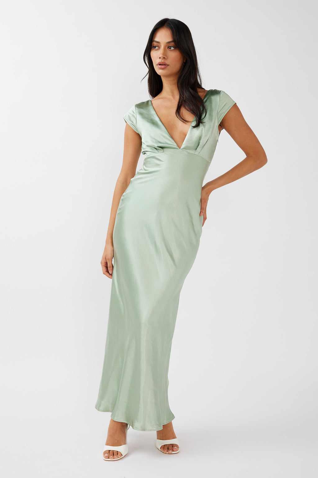 Lucinda V-Neck Twist Back Midi Dress Sage by Selfie Leslie Australia