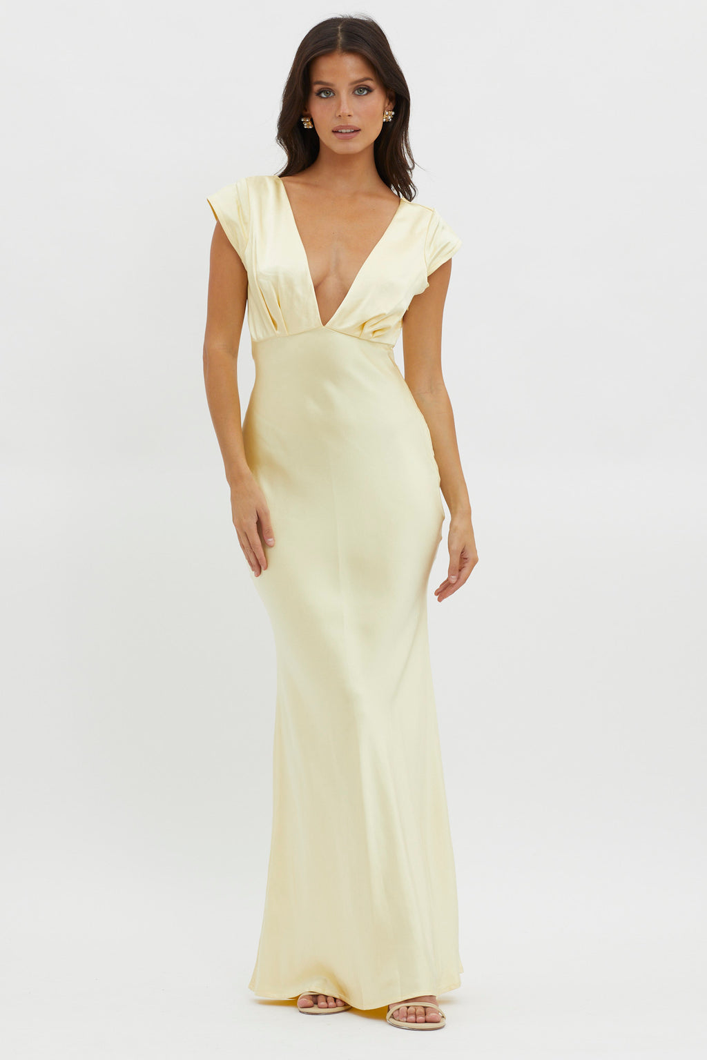 Lucinda V-Neck Twist Back Midi Dress Yellow by Selfie Leslie Australia