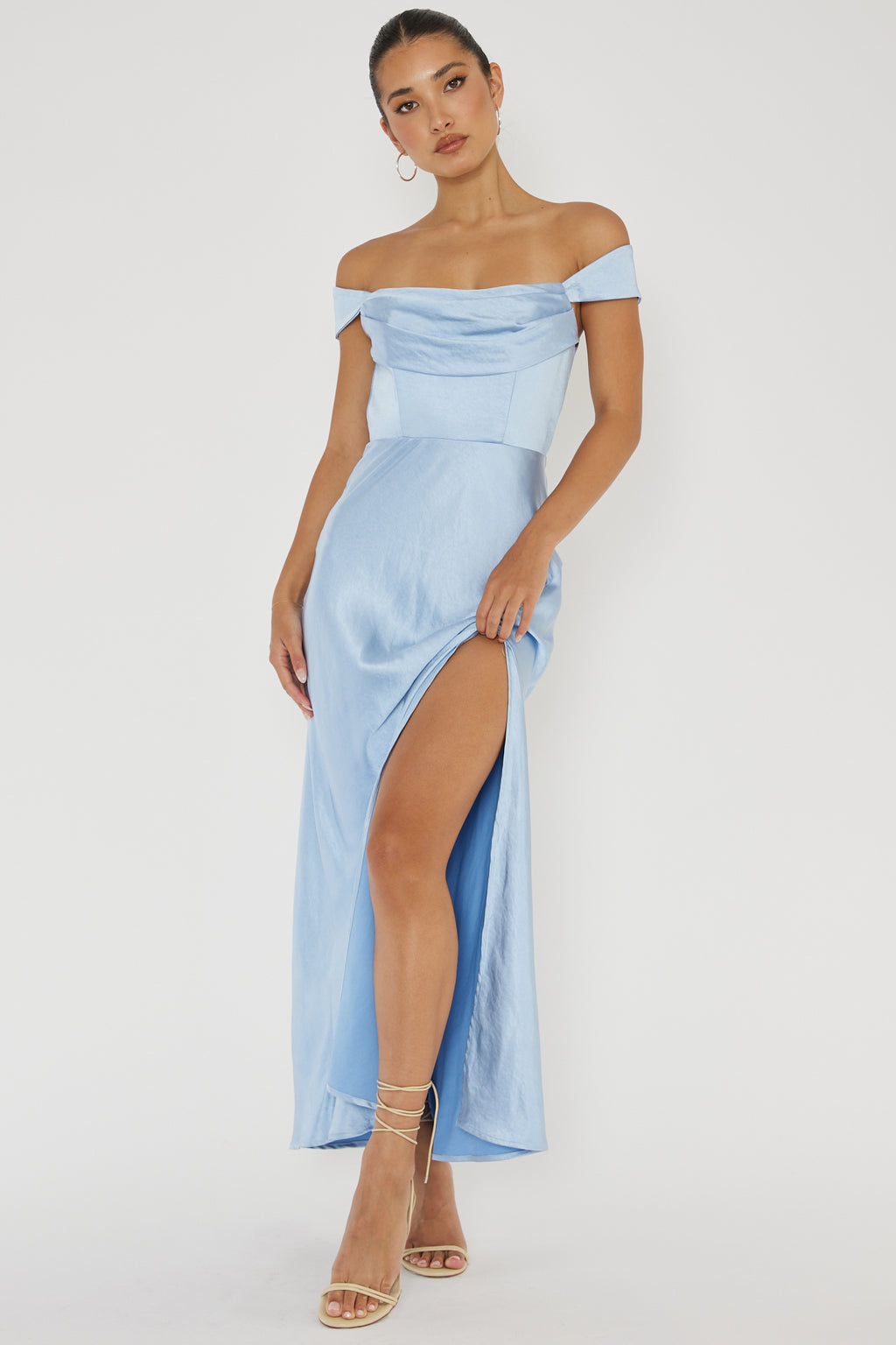 Lucinda Off-Shoulder V-Back Dress Blue by Selfie Leslie Australia