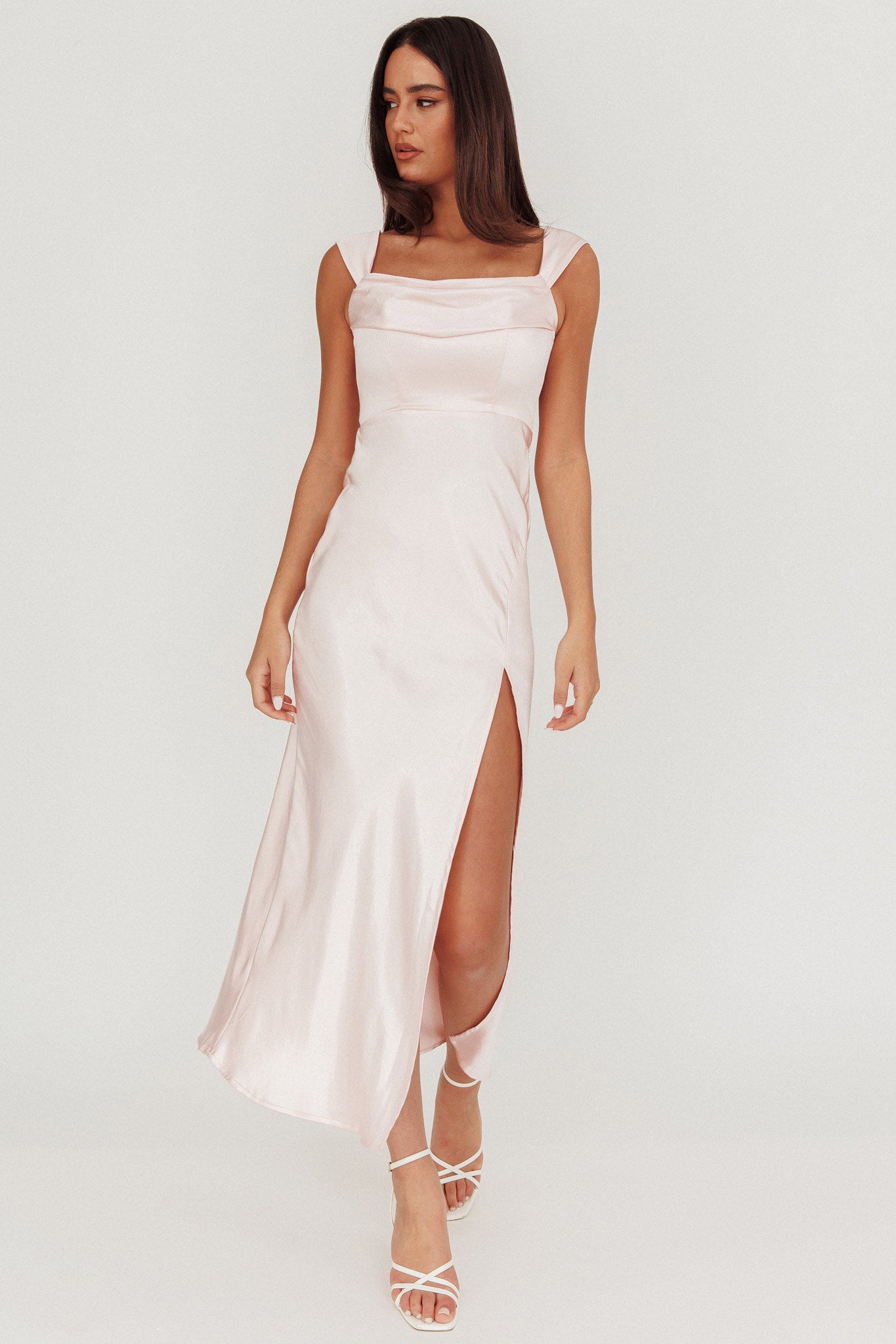 Lucinda Off-Shoulder V-Back Dress Blush by Selfie Leslie Australia