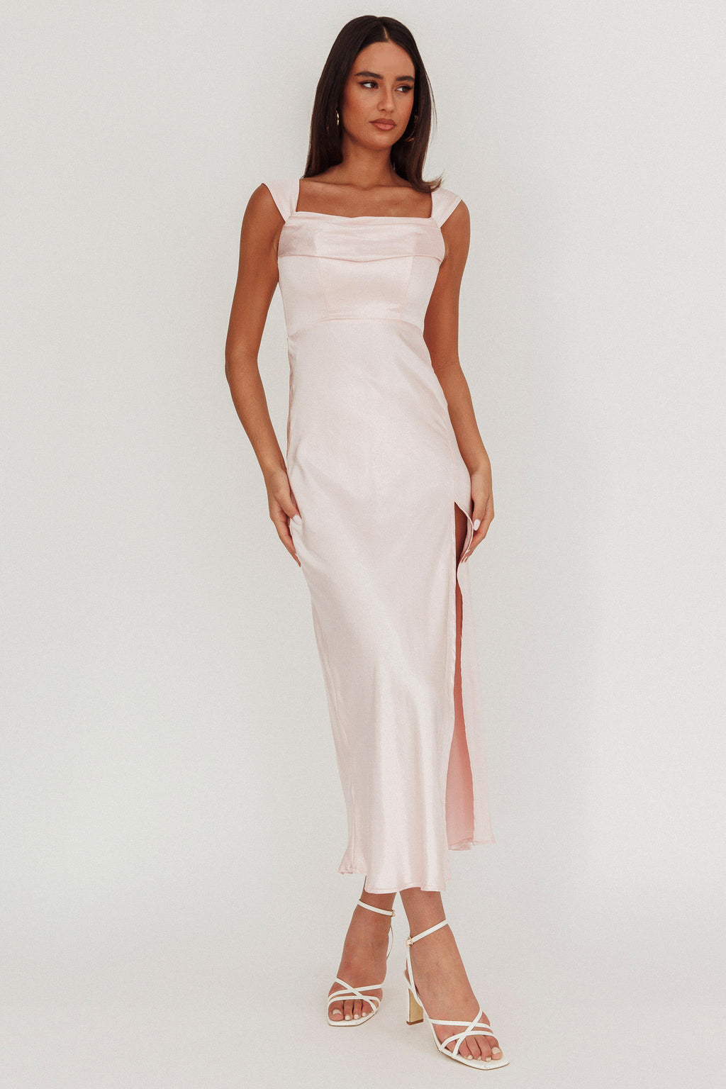 Lucinda Off-Shoulder V-Back Dress Blush by Selfie Leslie Australia