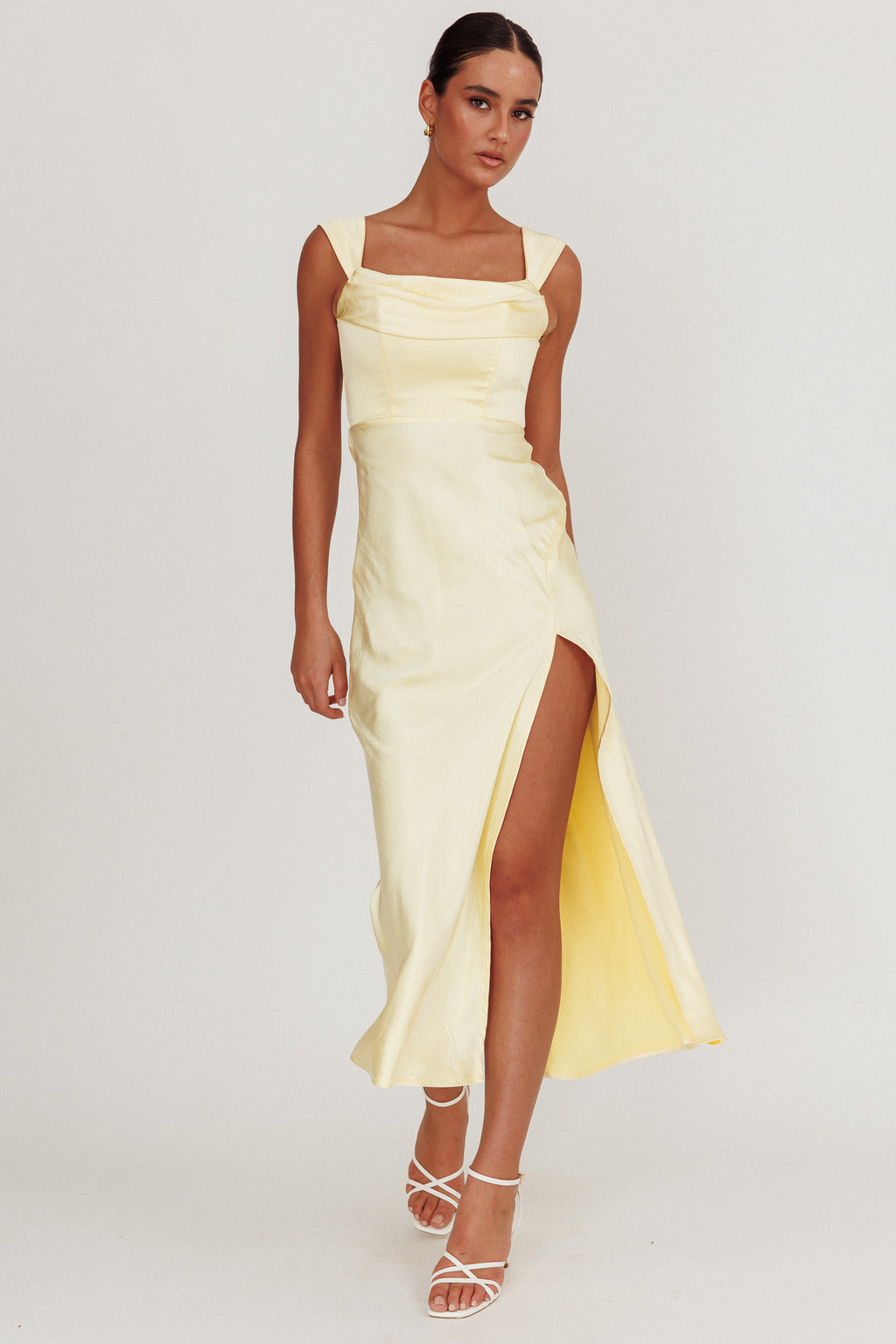 Lucinda Off-Shoulder V-Back Dress Butter by Selfie Leslie Australia