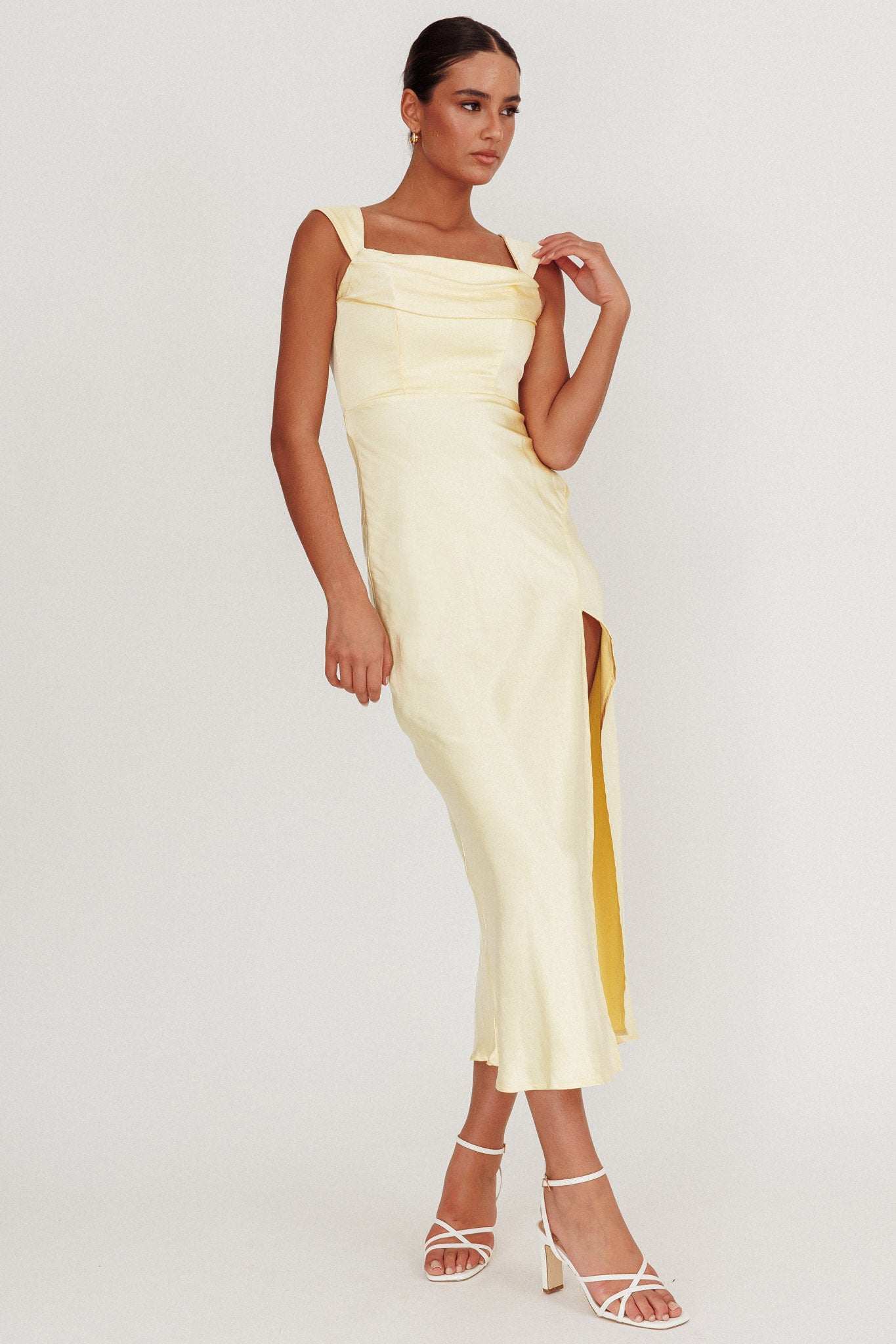 Lucinda Off-Shoulder V-Back Dress Butter by Selfie Leslie Australia
