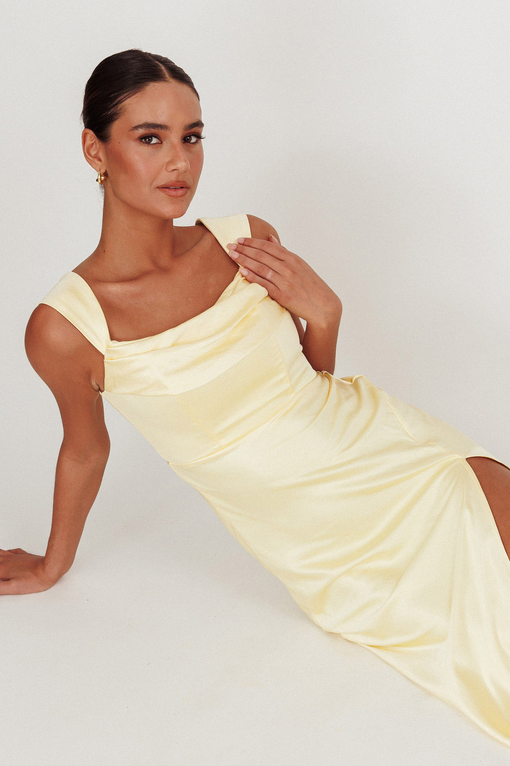 Lucinda Off-Shoulder V-Back Dress Butter by Selfie Leslie Australia
