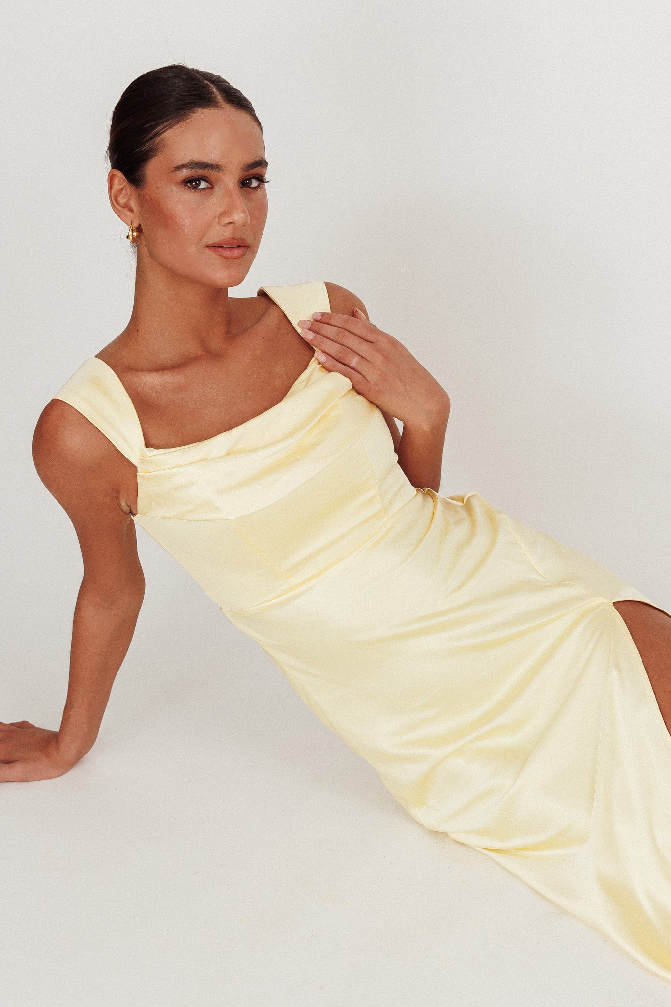 Lucinda Off-Shoulder V-Back Dress Butter by Selfie Leslie Australia