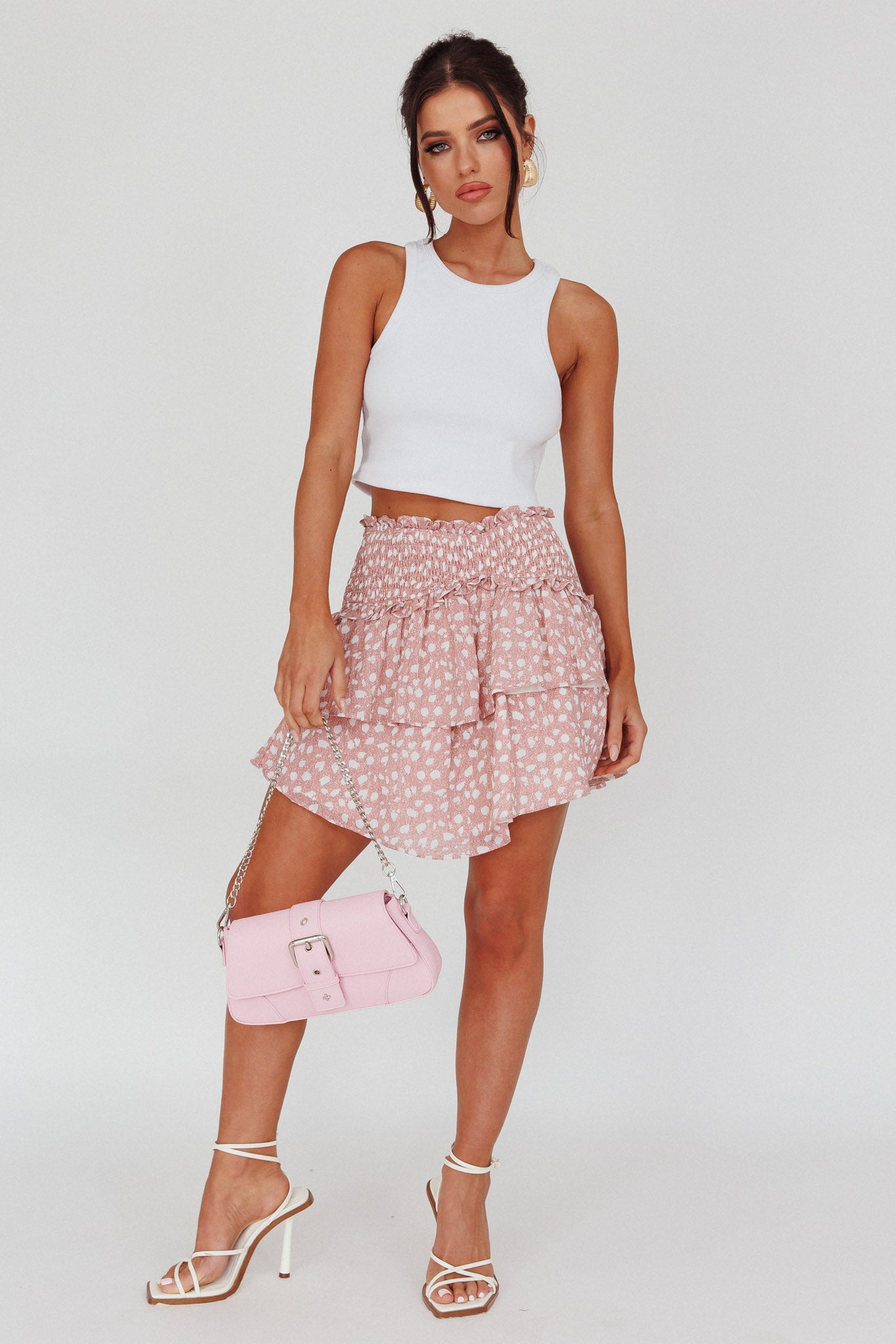 Sylvie Shirred Waist Layered Mini Skirt Pink by Selfie Leslie Australia