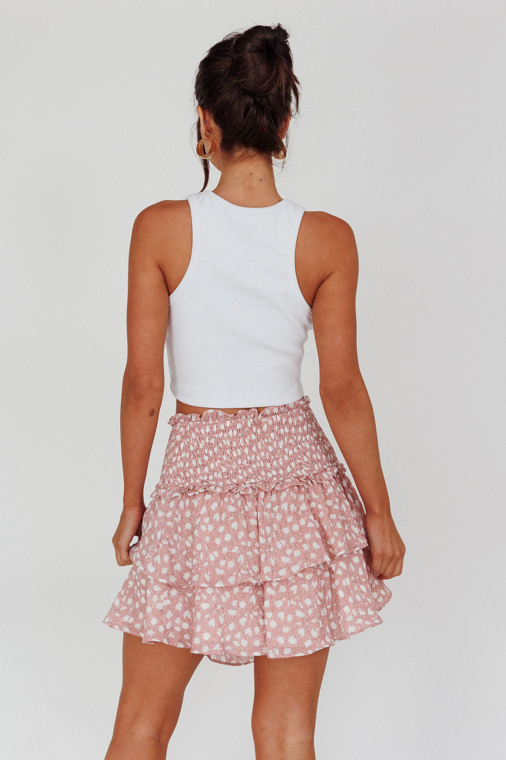 Sylvie Shirred Waist Layered Mini Skirt Pink by Selfie Leslie Australia