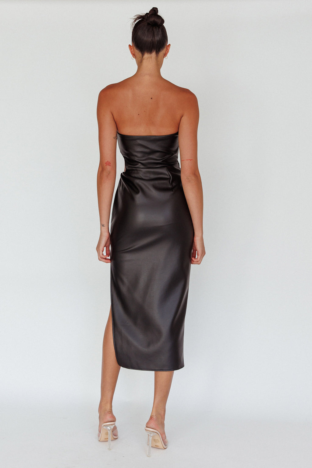 Taking Bets Strapless Midi Dress Leather Black by Selfie Leslie Australia