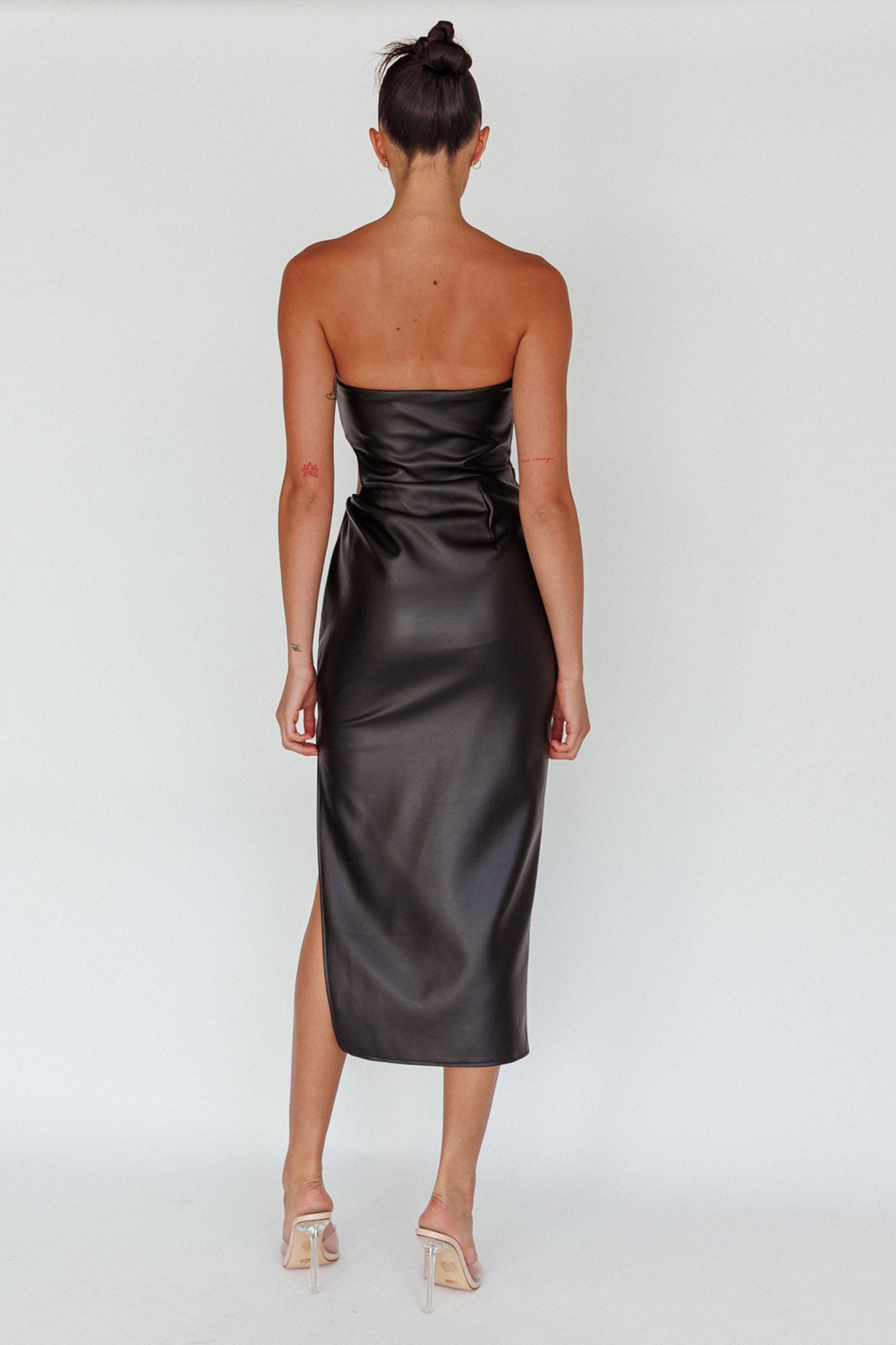 Taking Bets Strapless Midi Dress Leather Black by Selfie Leslie Australia