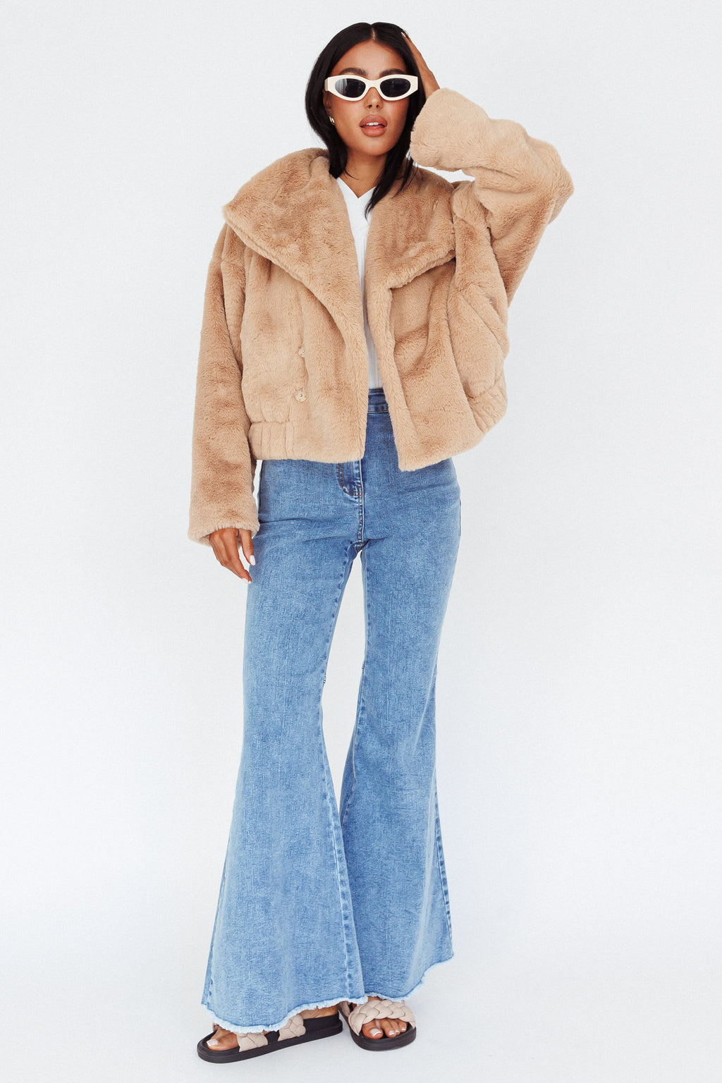 Yaro Long Sleeve Faux Fur Jacket Camel by Selfie Leslie Australia
