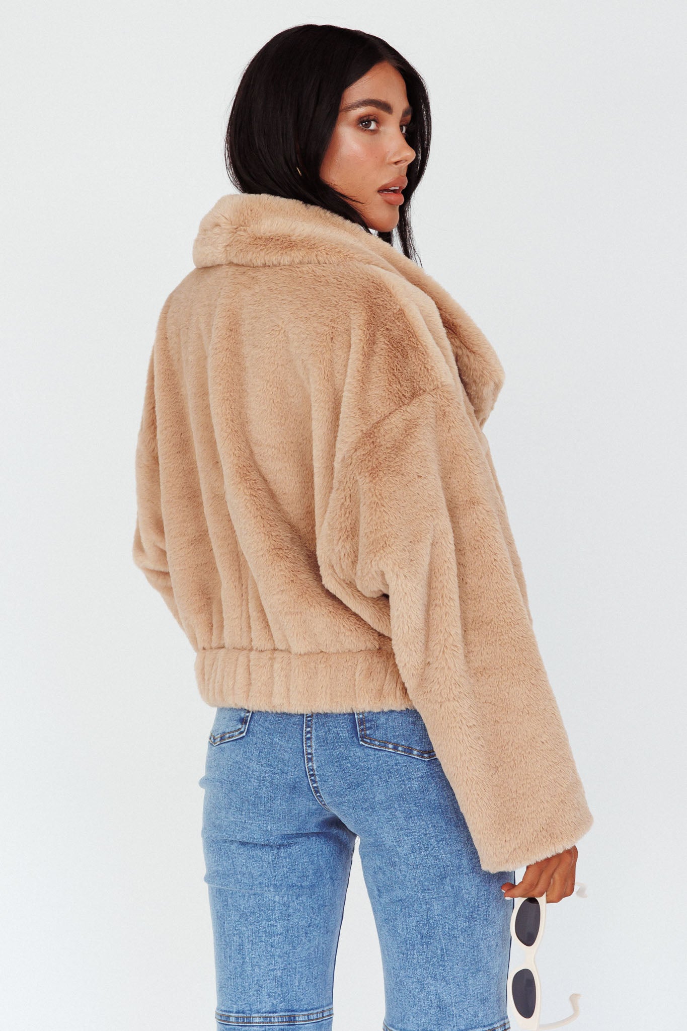 Yaro Long Sleeve Faux Fur Jacket Camel by Selfie Leslie Australia