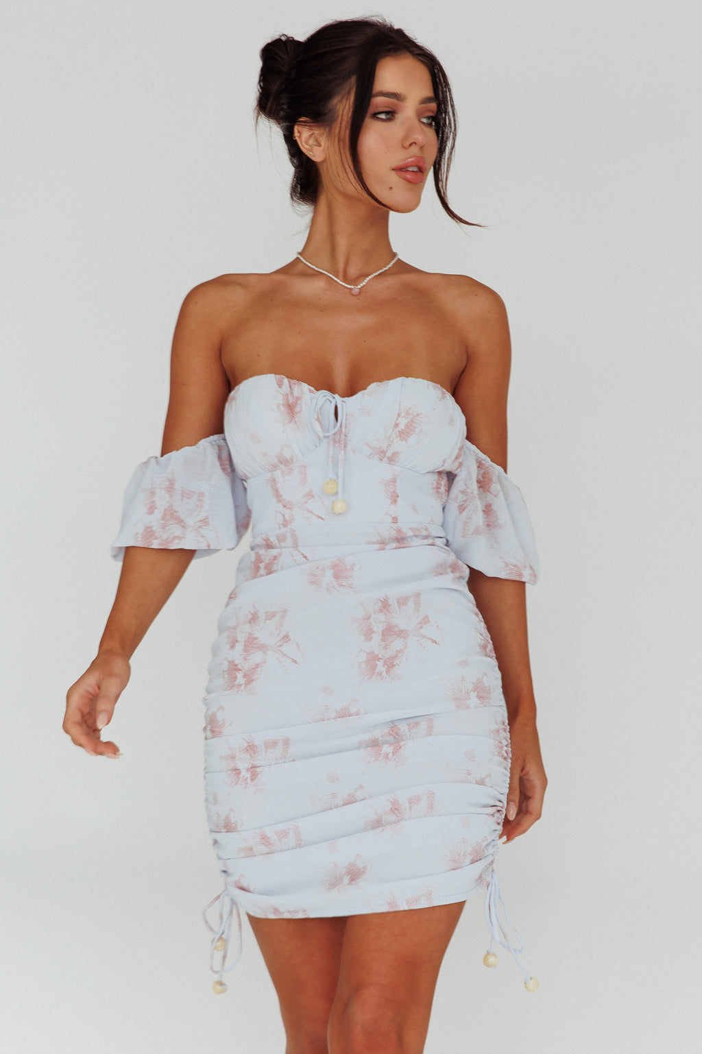Summer In Paradise Sweetheart Neckline Ruched Side Dress Printed Blue by Selfie Leslie Australia