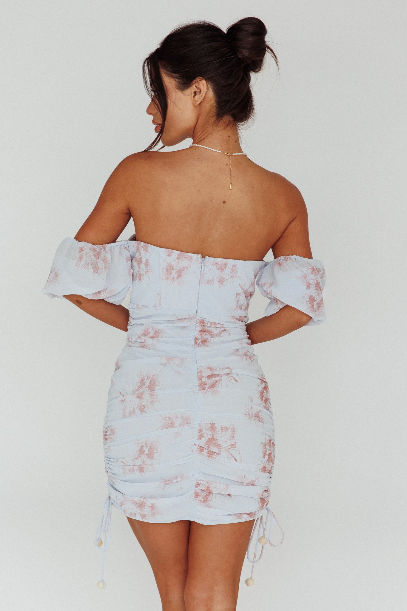 Summer In Paradise Sweetheart Neckline Ruched Side Dress Printed Blue by Selfie Leslie Australia
