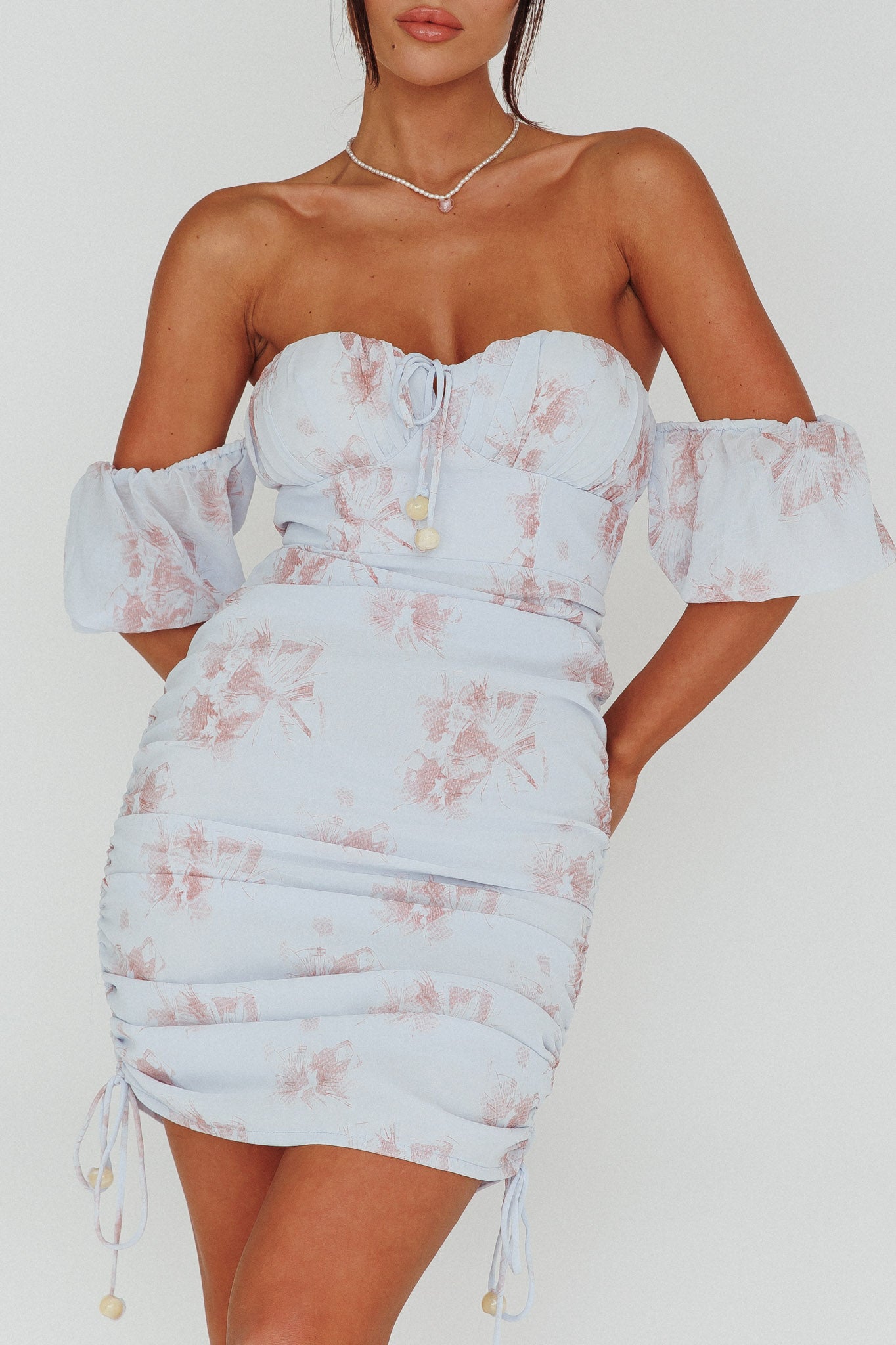 Summer In Paradise Sweetheart Neckline Ruched Side Dress Printed Blue by Selfie Leslie Australia