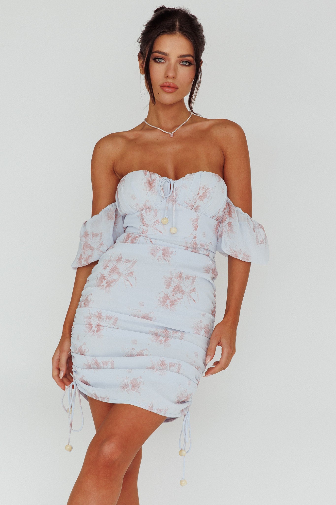 Summer In Paradise Sweetheart Neckline Ruched Side Dress Printed Blue by Selfie Leslie Australia