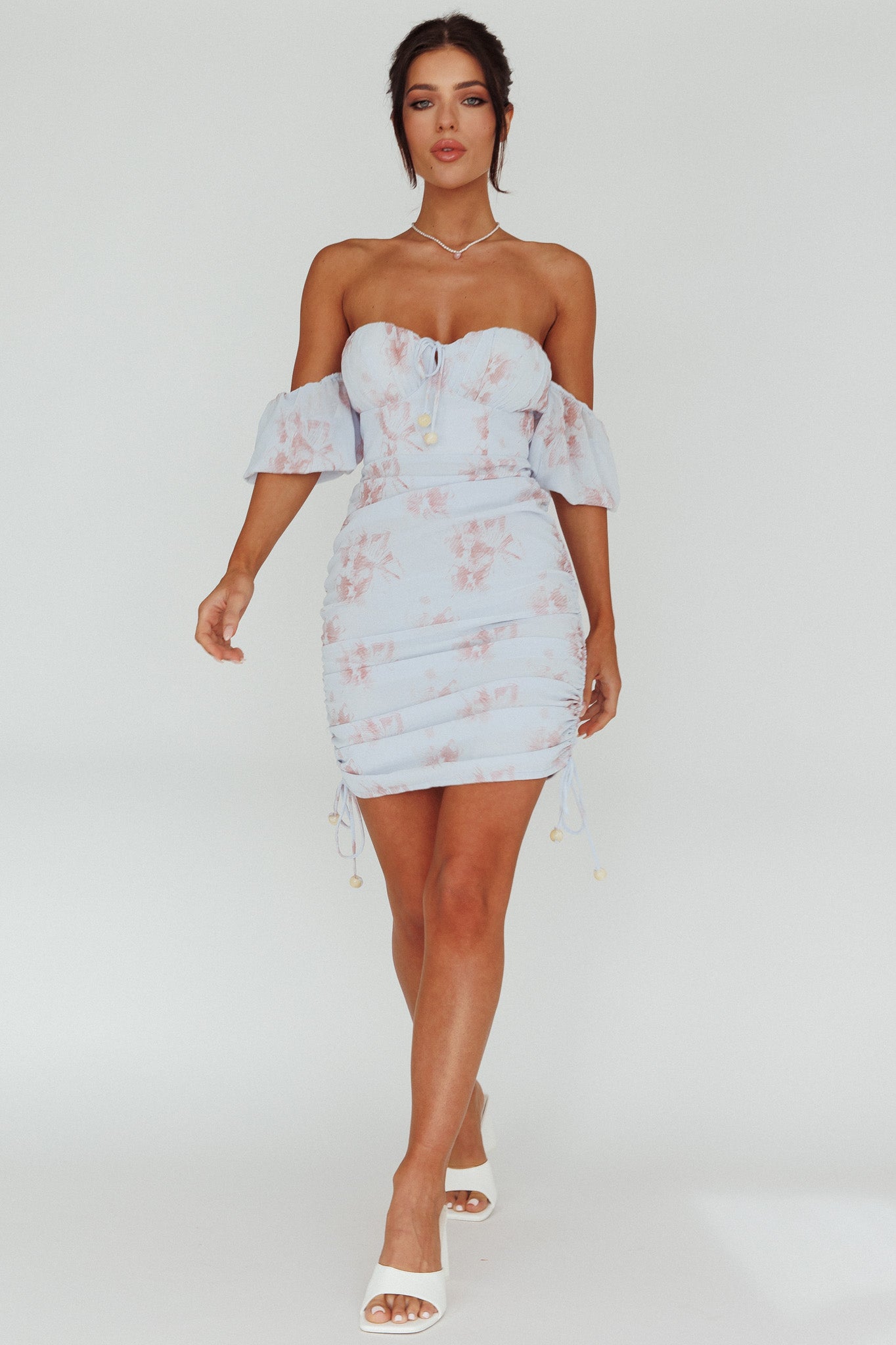 Summer In Paradise Sweetheart Neckline Ruched Side Dress Printed Blue by Selfie Leslie Australia
