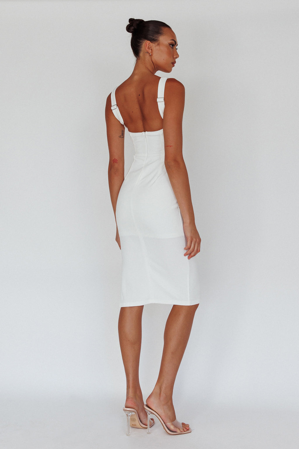 Bella Vista Cowl Neckline Thick Strap Knee Length Dress White by Selfie Leslie Australia