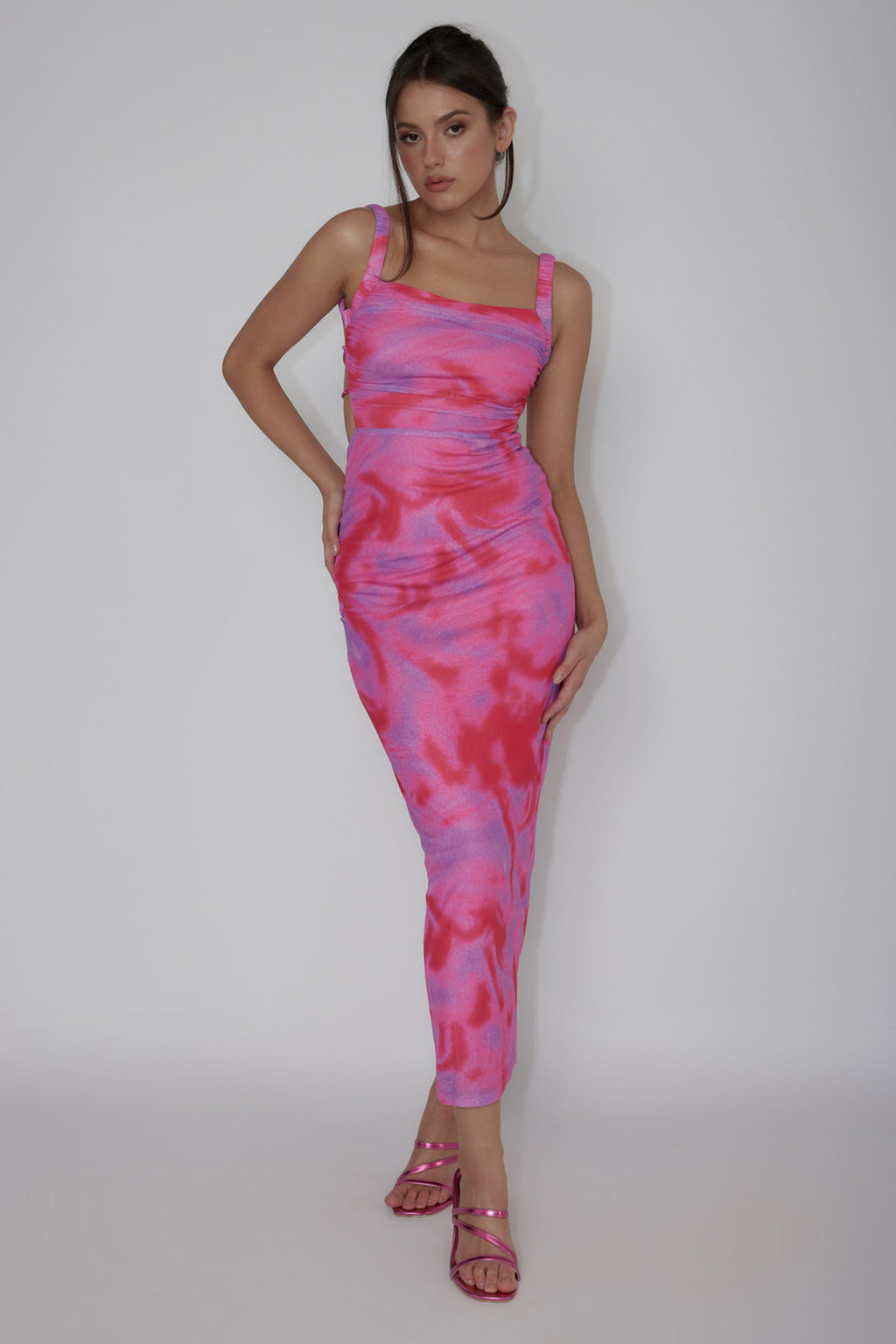 Dream Crush Lace-Up Back Side Split Maxi Dress Swirl Pink by Selfie Leslie Australia