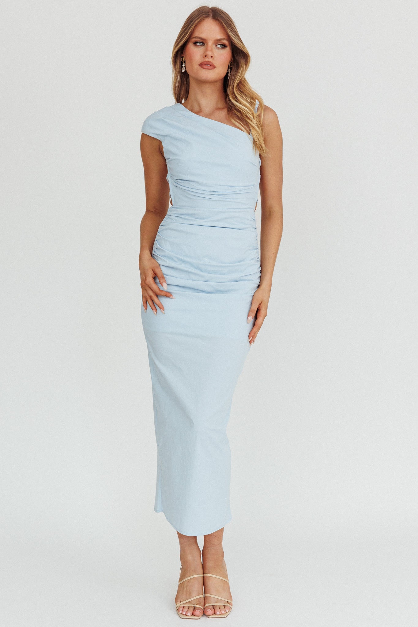 Dream Crush Asymmetric Neckline Midi Dress Sky by Selfie Leslie Australia