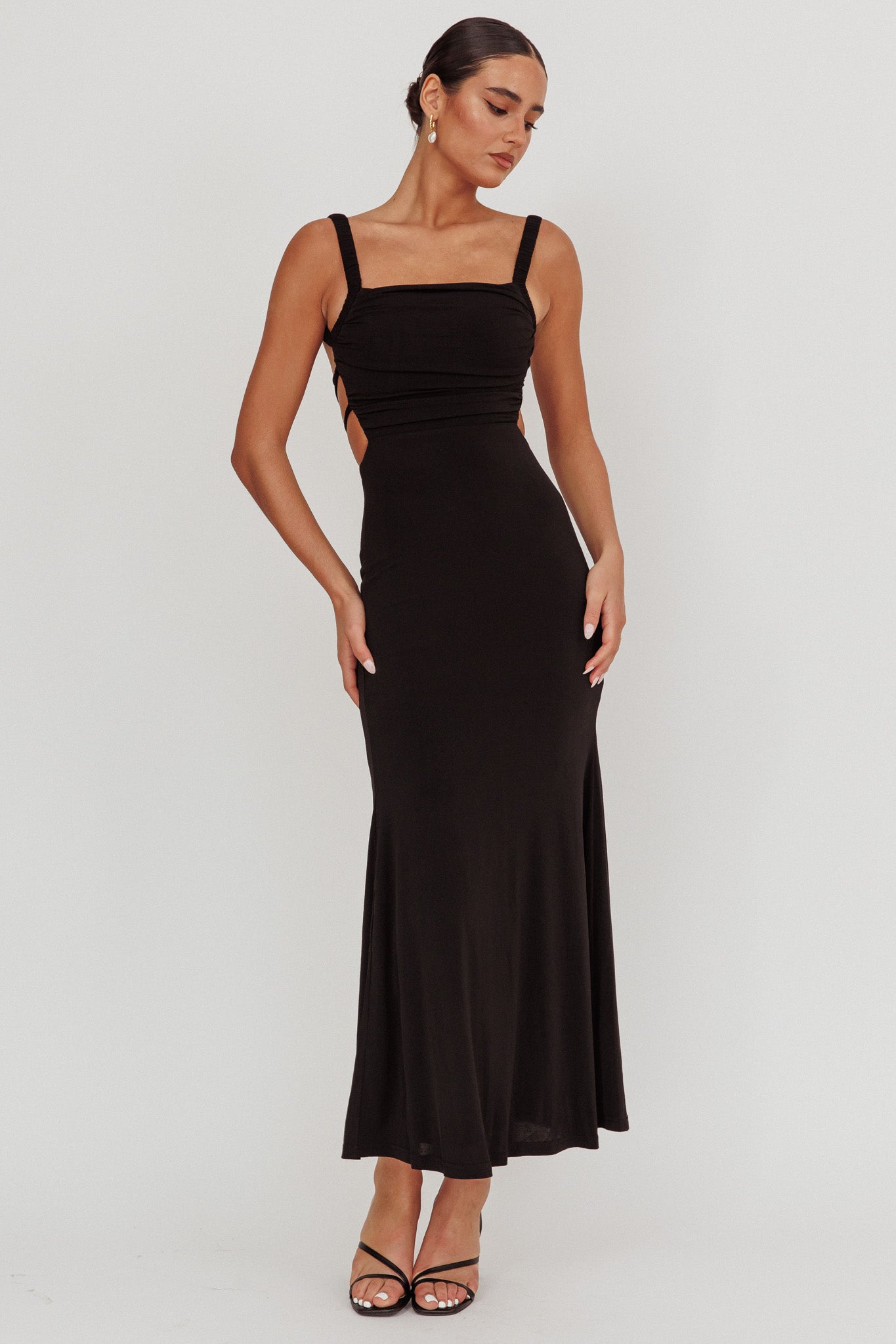 Dream Crush Lace-Up Back Maxi Dress Black by Selfie Leslie Australia