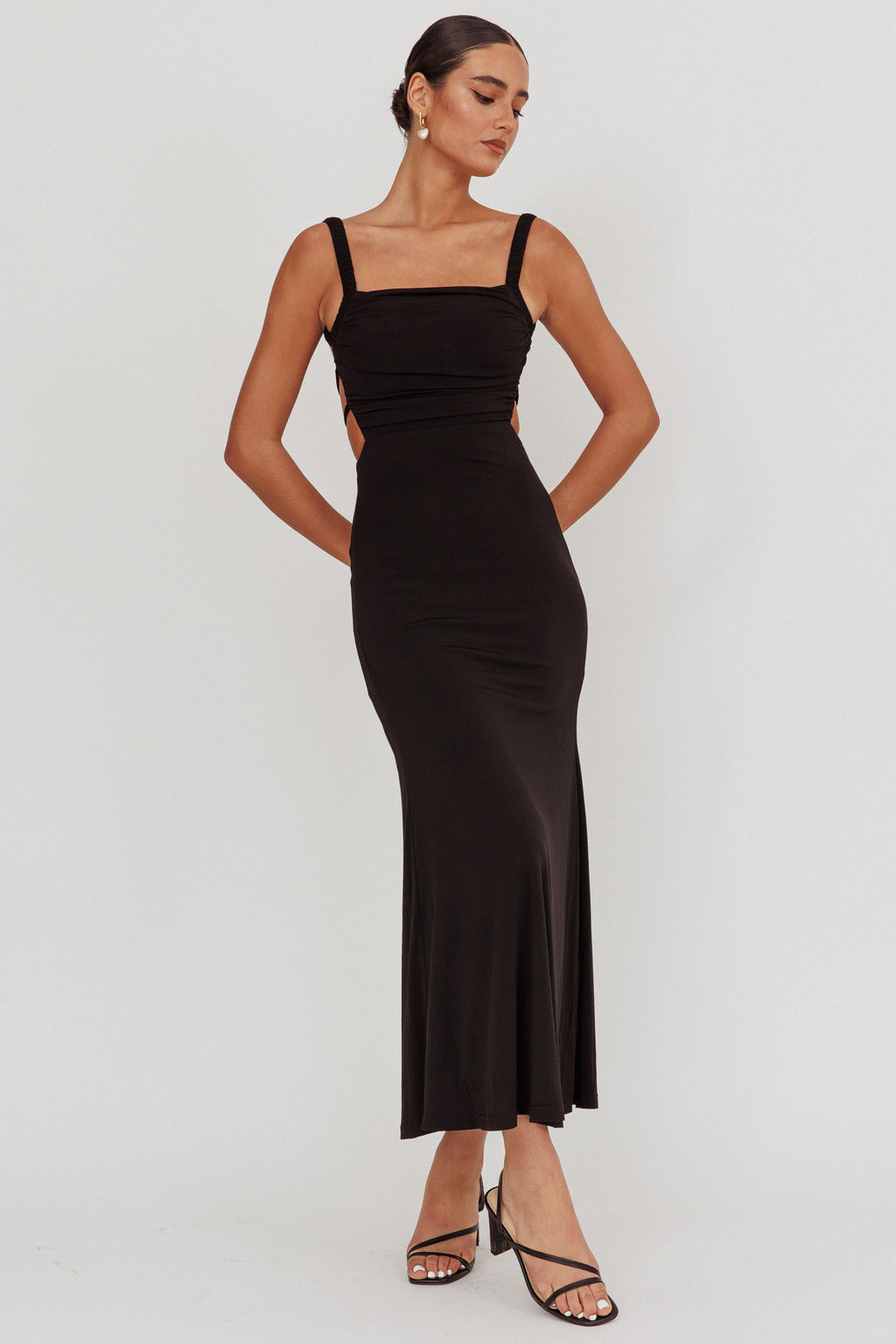 Dream Crush Lace-Up Back Maxi Dress Black by Selfie Leslie Australia