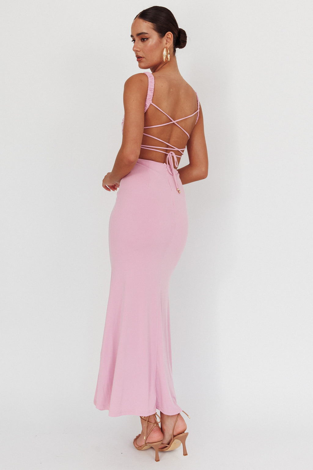 Dream Crush Lace-Up Back Maxi Dress Lilac by Selfie Leslie Australia