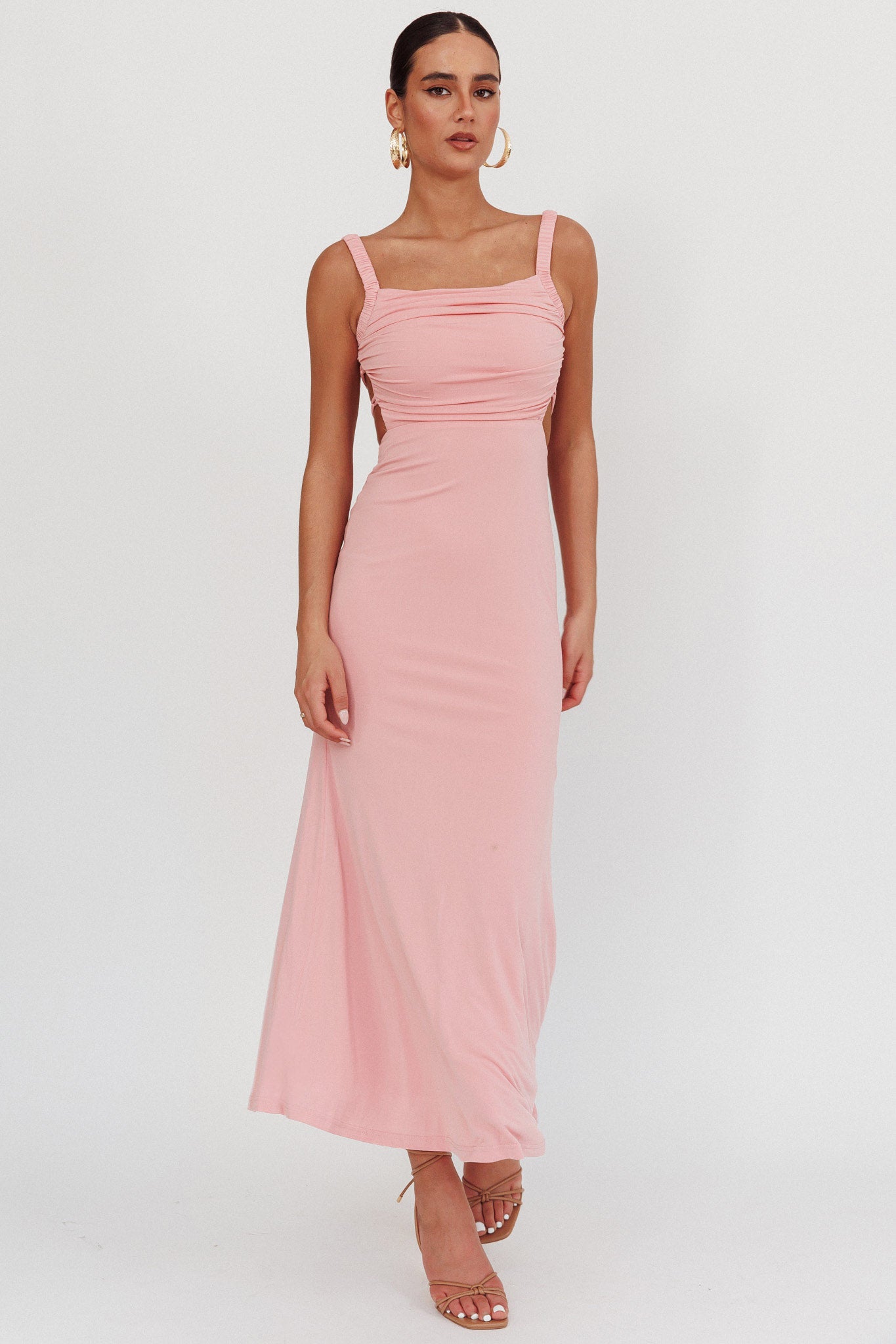 Dream Crush Lace-Up Back Maxi Dress Pink by Selfie Leslie Australia