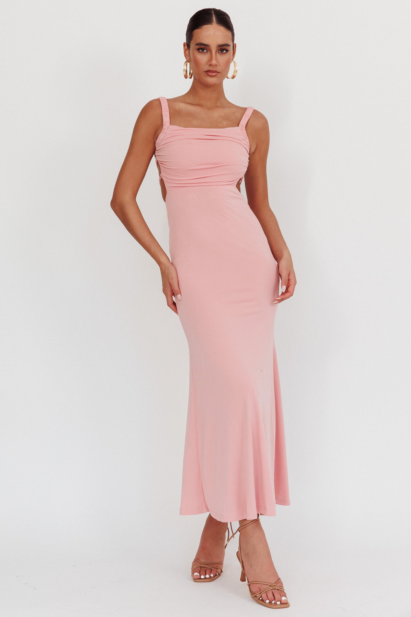 Dream Crush Lace-Up Back Maxi Dress Pink by Selfie Leslie Australia