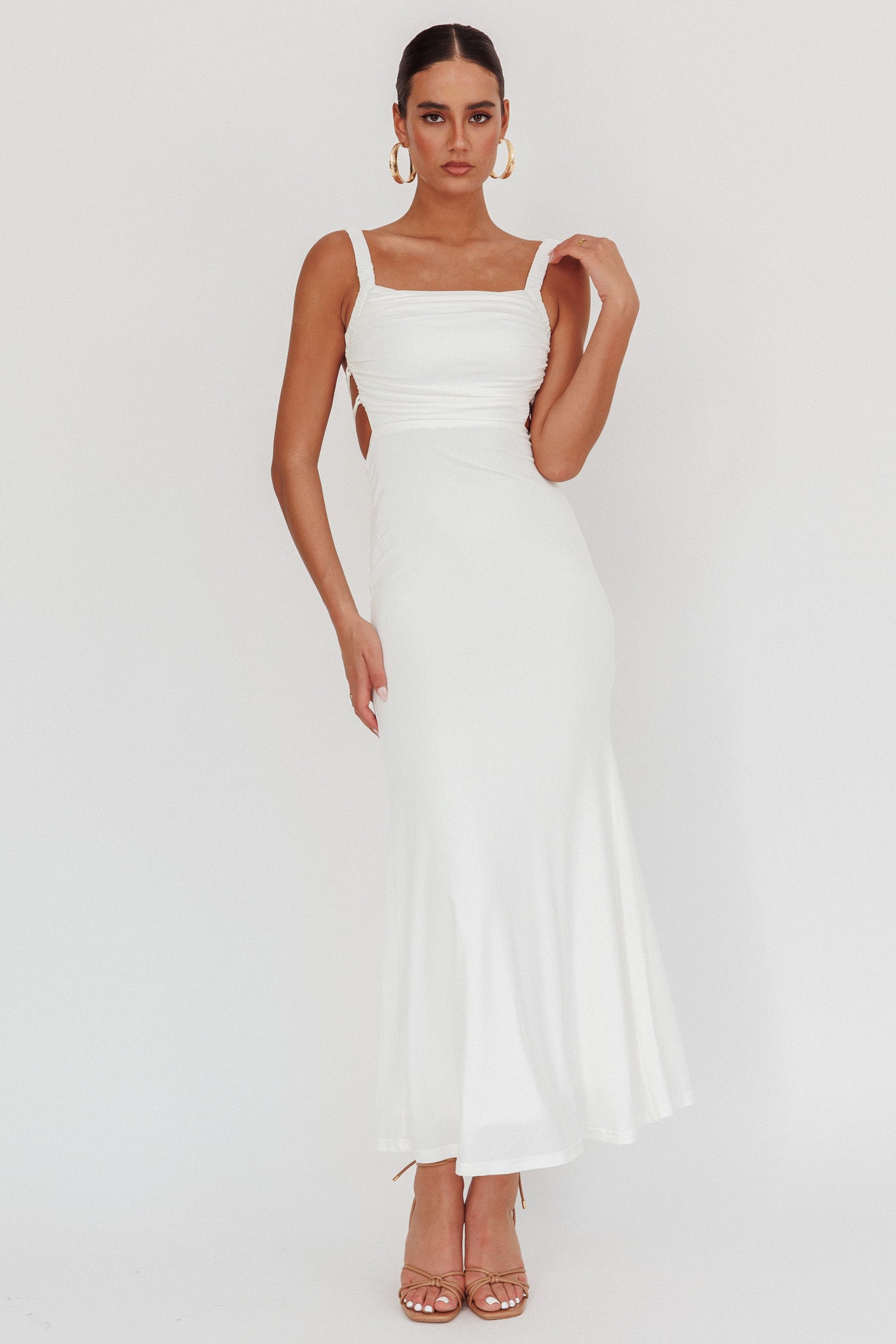 Dream Crush Lace-Up Back Maxi Dress White by Selfie Leslie Australia