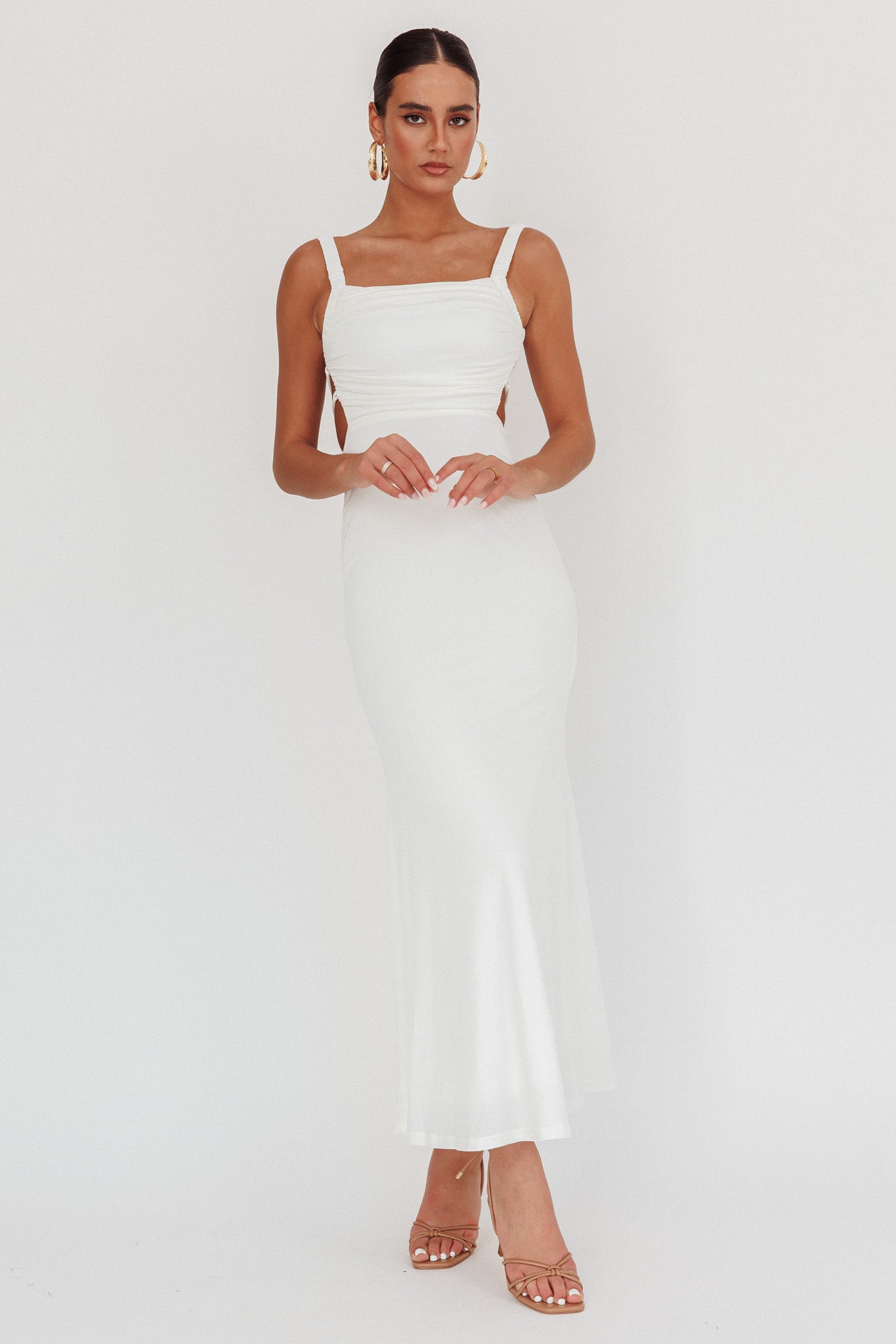 Dream Crush Lace-Up Back Maxi Dress White by Selfie Leslie Australia