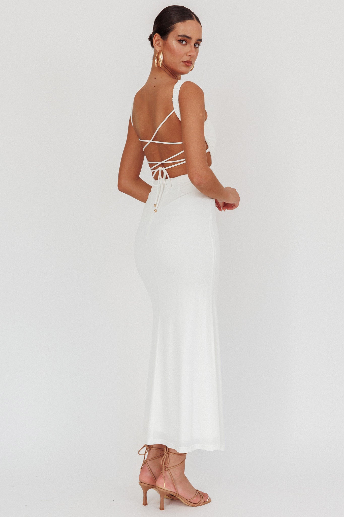 Dream Crush Lace-Up Back Maxi Dress White by Selfie Leslie Australia