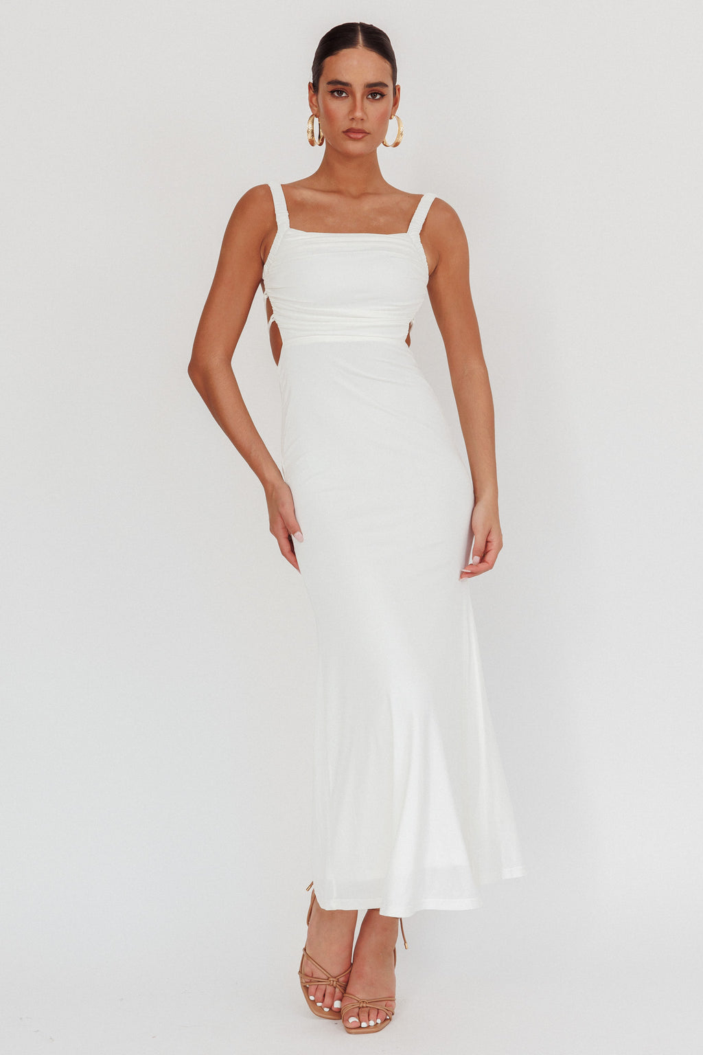 Dream Crush Lace-Up Back Maxi Dress White by Selfie Leslie Australia