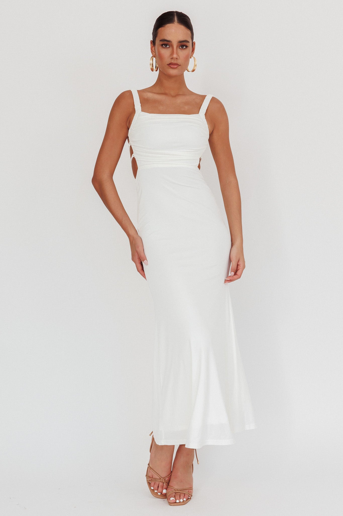 Dream Crush Lace-Up Back Maxi Dress White by Selfie Leslie Australia