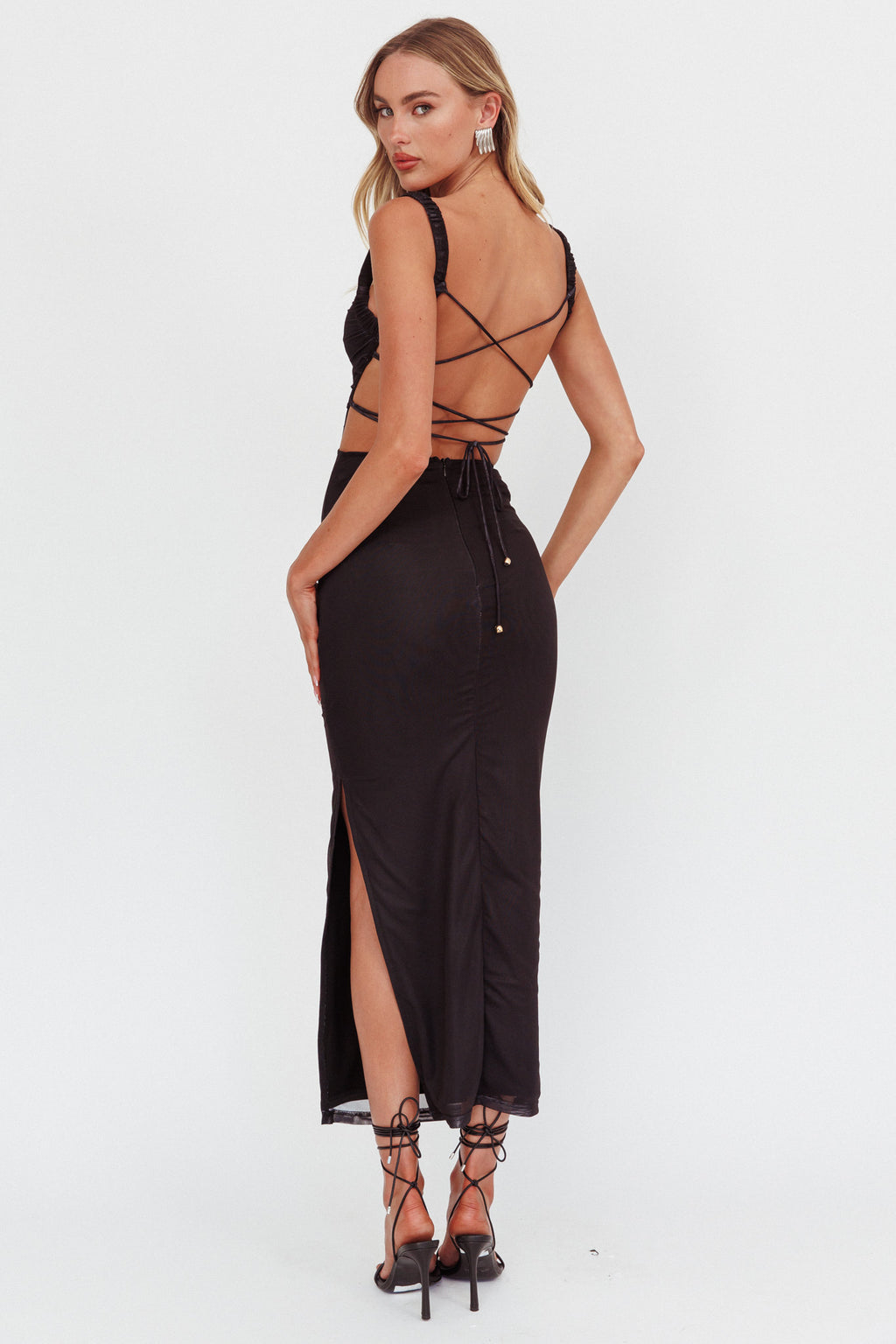 Dream Crush Lace-Up Back Maxi Dress Lily Black by Selfie Leslie Australia