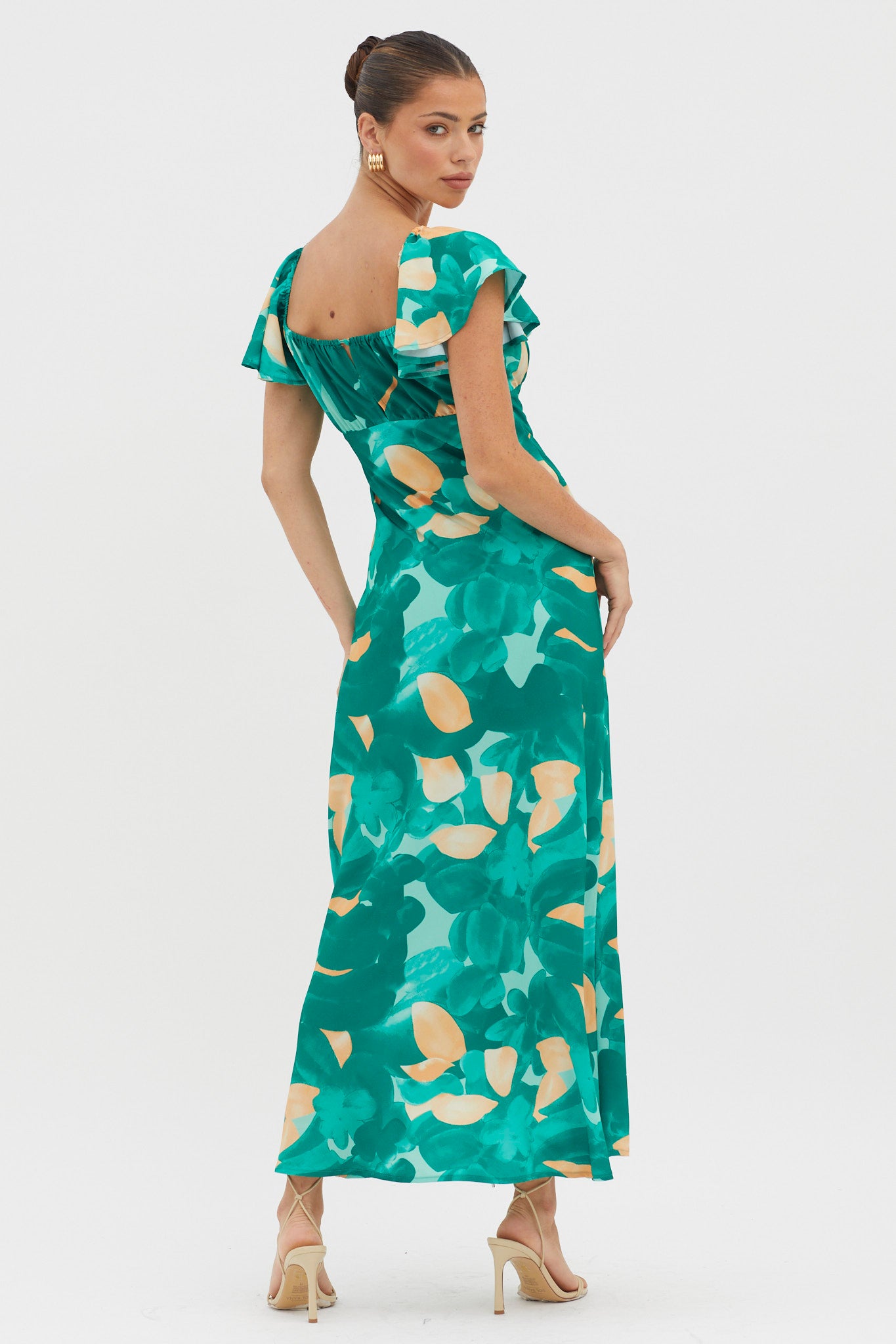 Park Avenue Flutter Sleeve Mini Dress Abstract Green by Selfie Leslie Australia