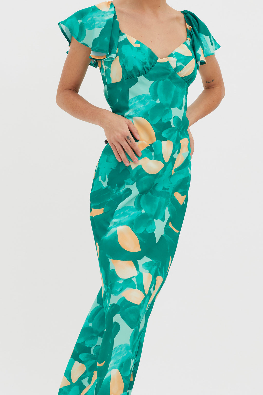 Park Avenue Flutter Sleeve Mini Dress Abstract Green by Selfie Leslie Australia