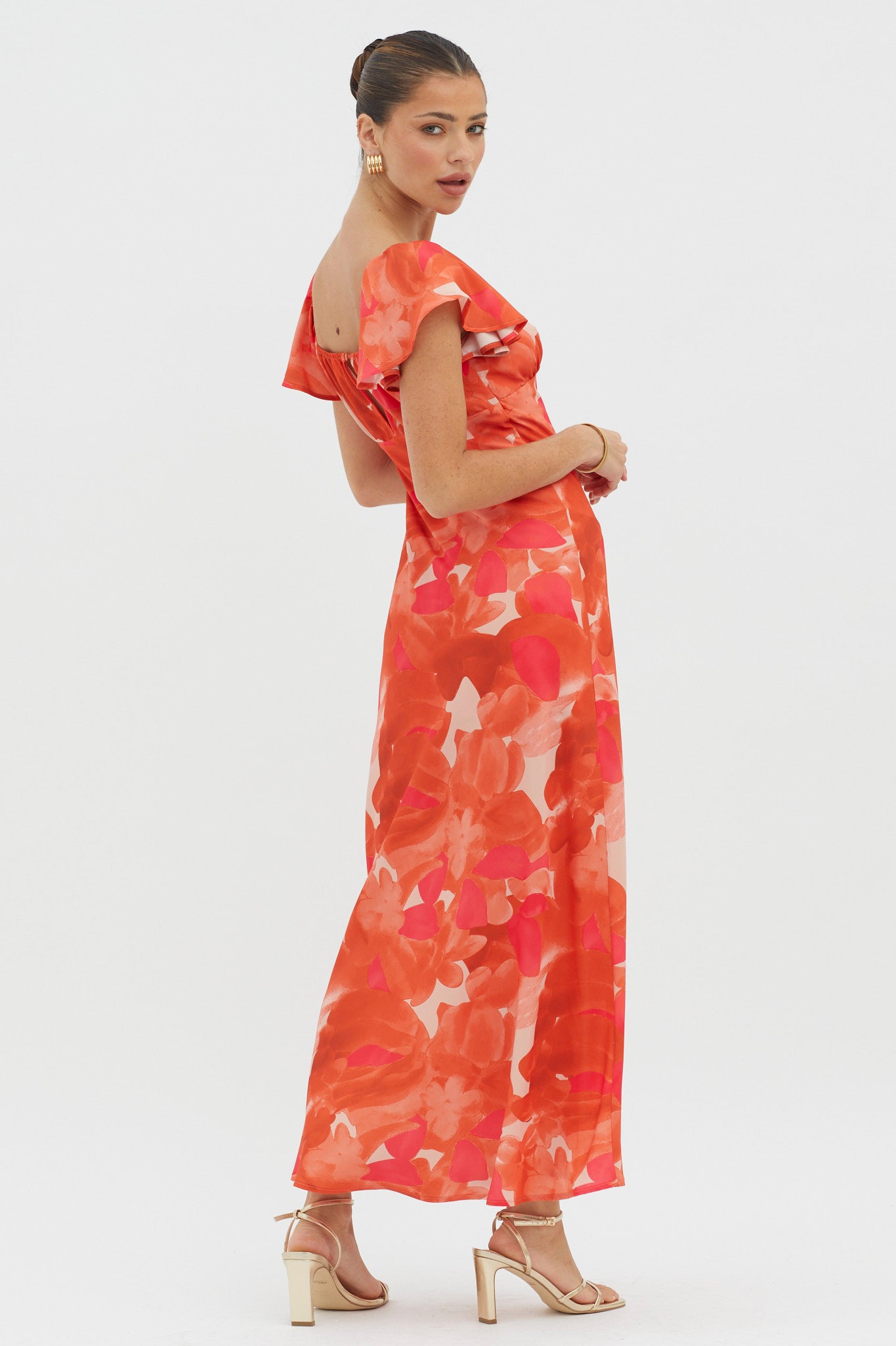 Park Avenue Flutter Sleeve Mini Dress Abstract Orange by Selfie Leslie Australia