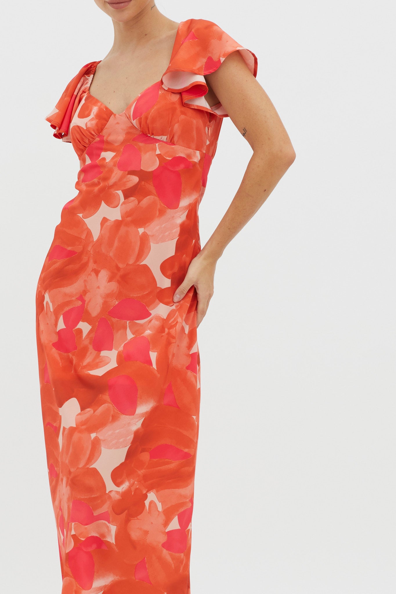 Park Avenue Flutter Sleeve Mini Dress Abstract Orange by Selfie Leslie Australia