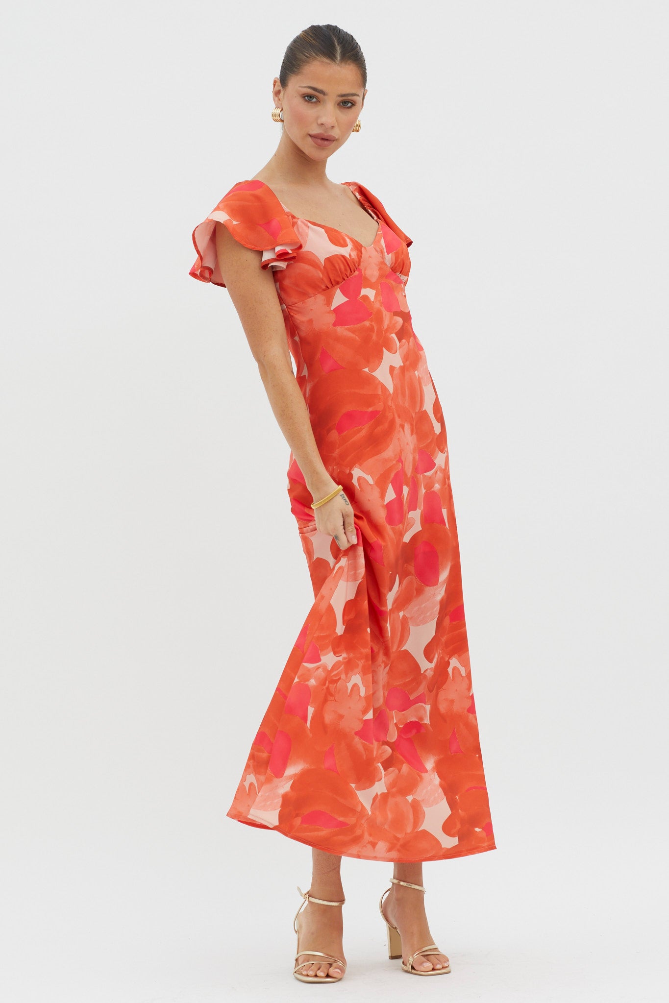 Park Avenue Flutter Sleeve Mini Dress Abstract Orange by Selfie Leslie Australia