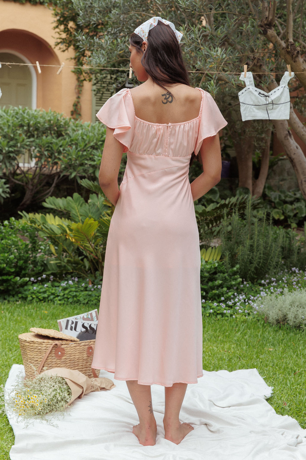 Park Avenue Flutter Sleeve Side Split Midi Dress Blush by Selfie Leslie Australia